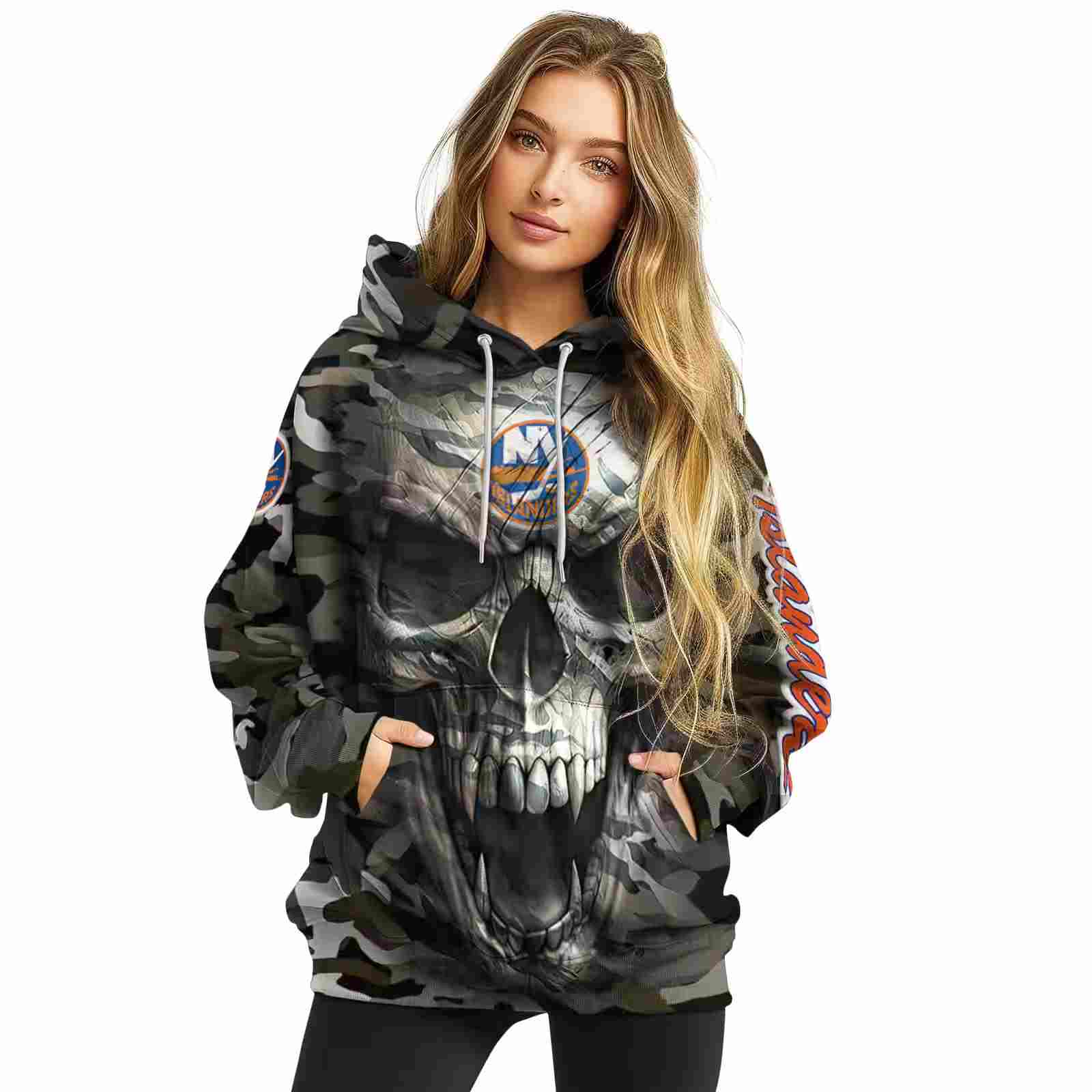 customized new york islanders camo skull hoodie high quality