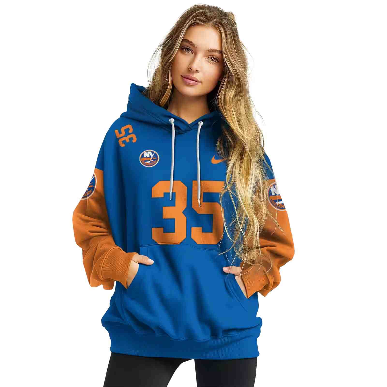 customized new york islanders minimal design blue hoodie high quality