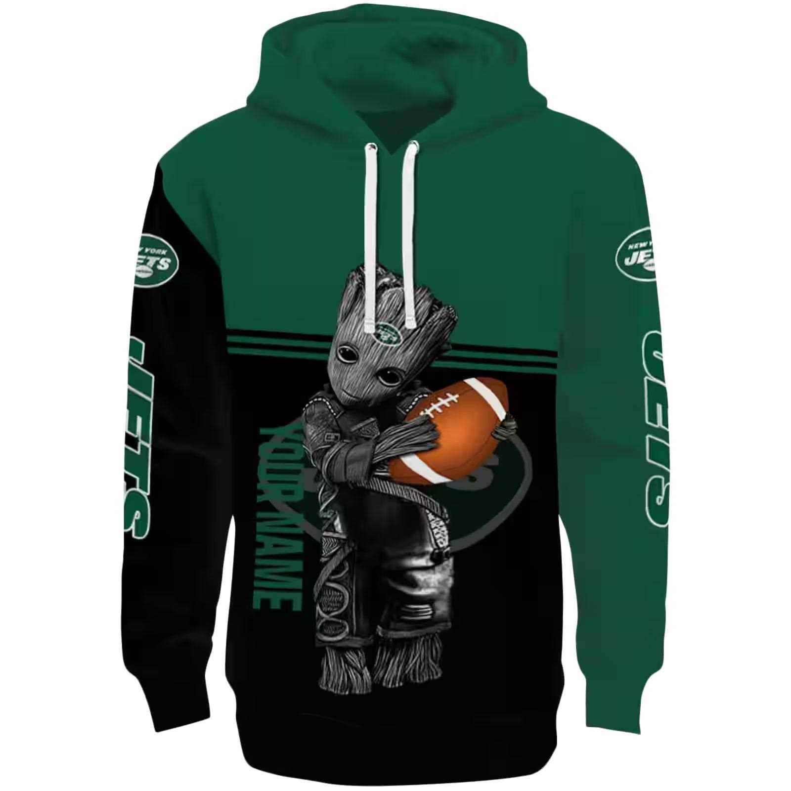 Customized New York Jets Baby Groot Green Black Hoodie