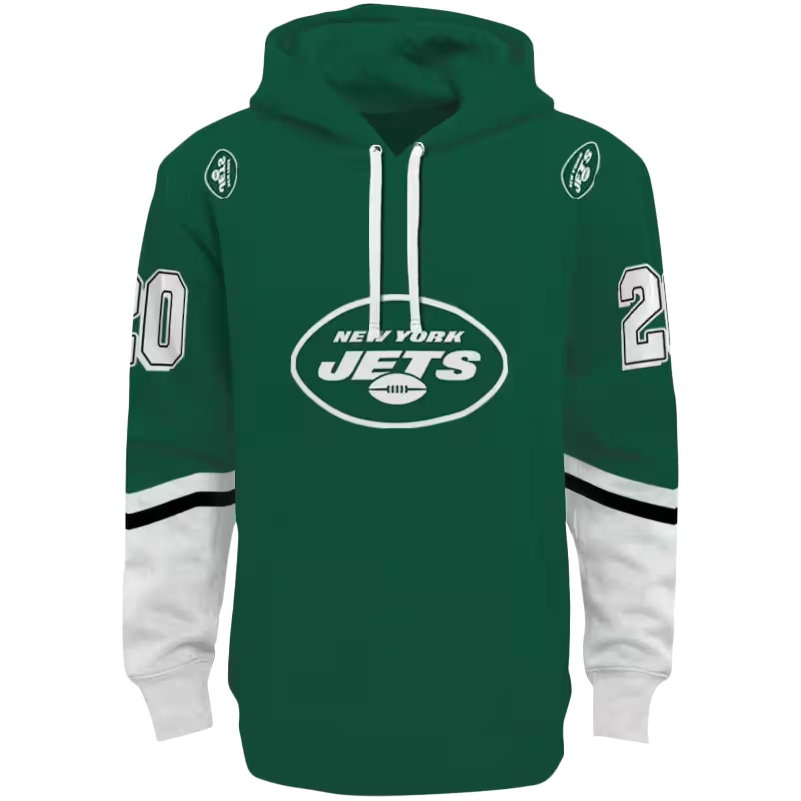 Customized New York Jets Striped Sleeves Green Hoodie