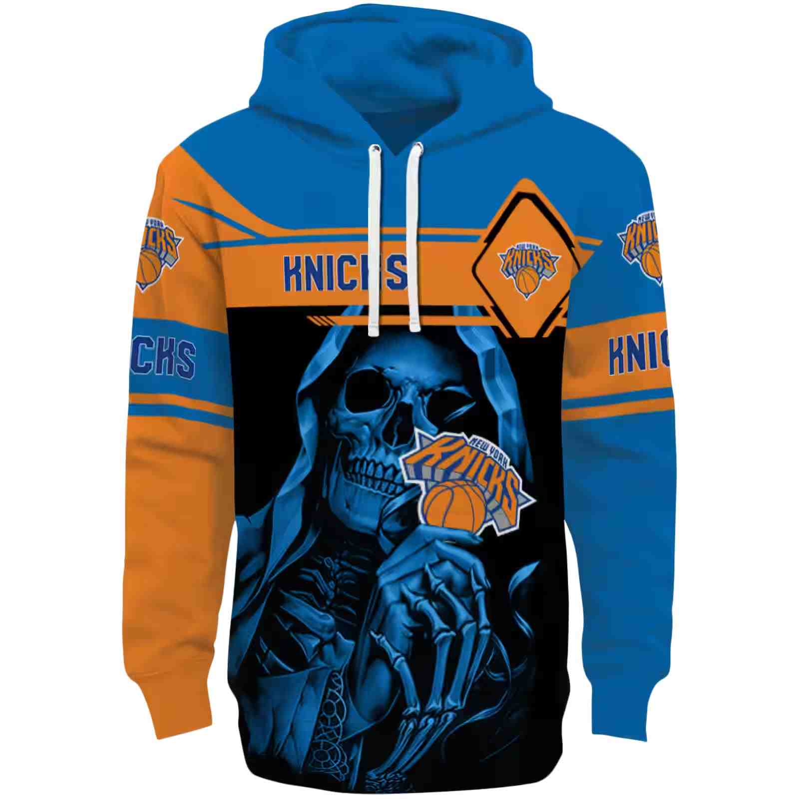 Customized New York Knicks Grim Reaper Blue Black Hoodie