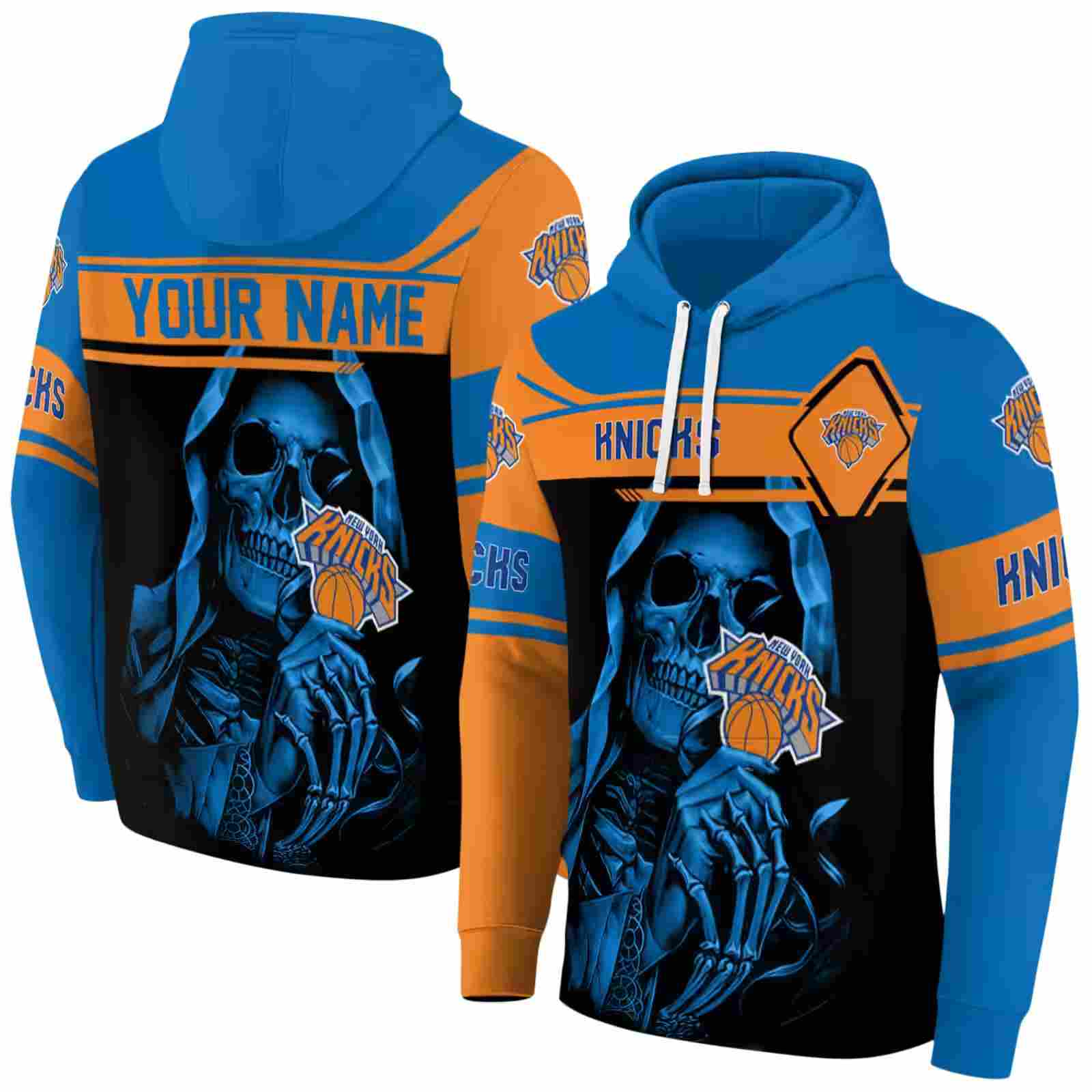 customized new york knicks grim reaper blue black hoodie fashion forward