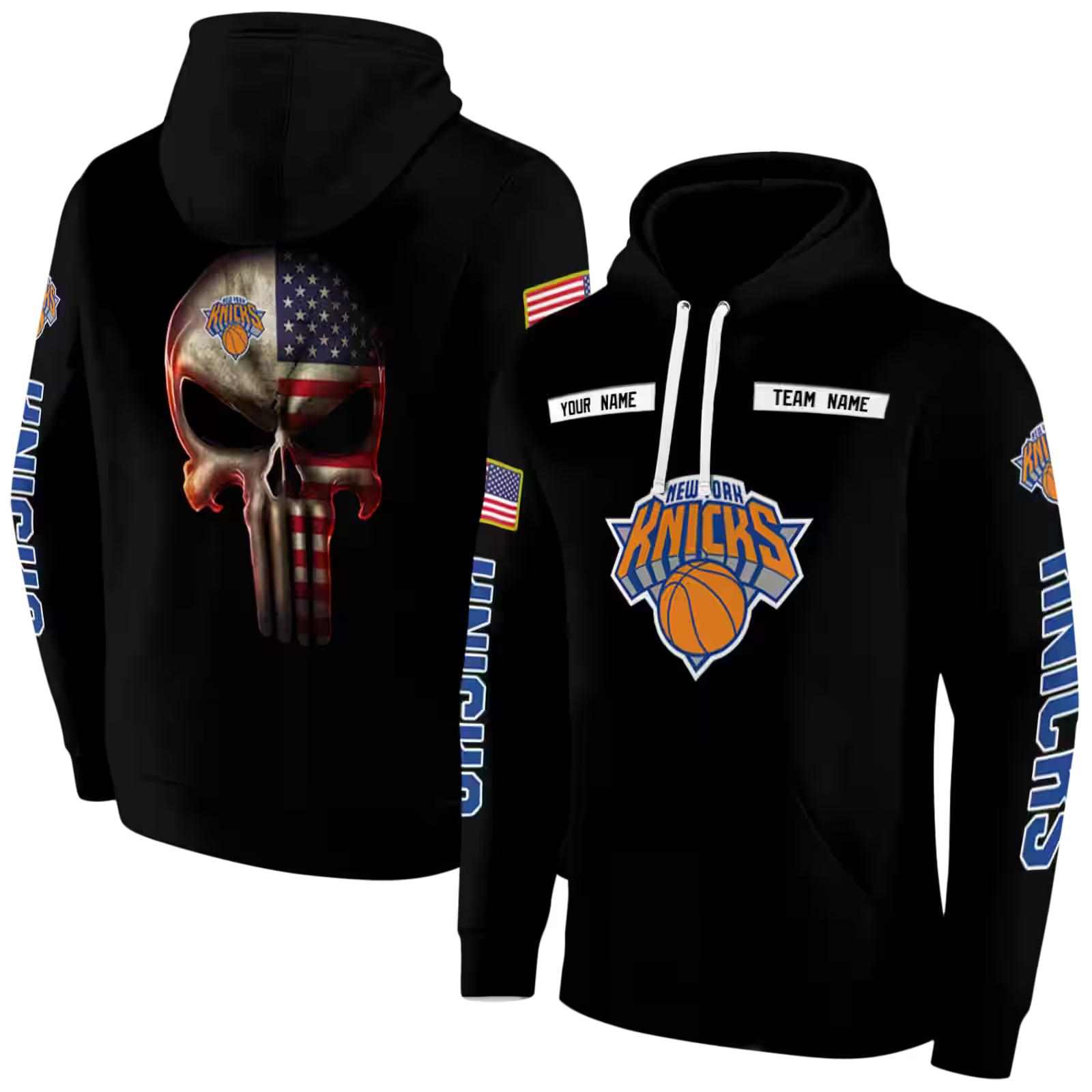 customized new york knicks punisher skull black hoodie fashion forward