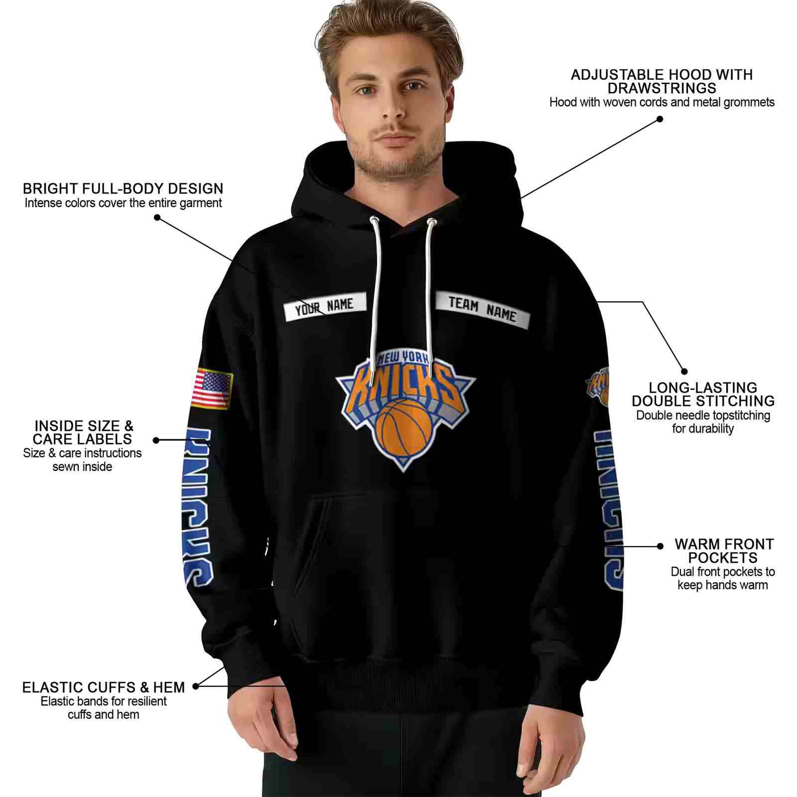 customized new york knicks punisher skull black hoodie latest model