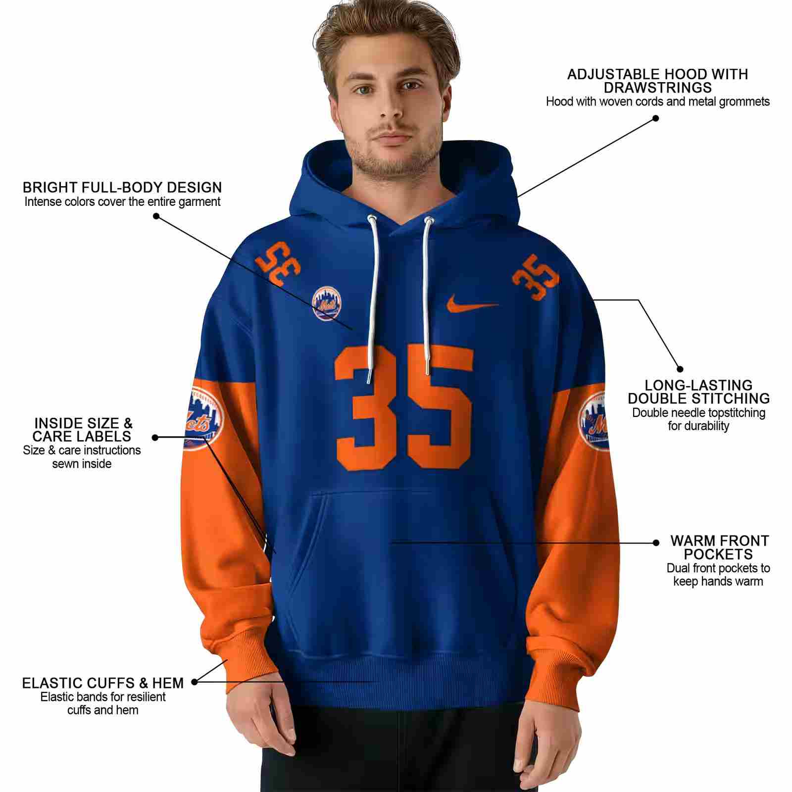 customized new york mets minimal design blue hoodie latest model