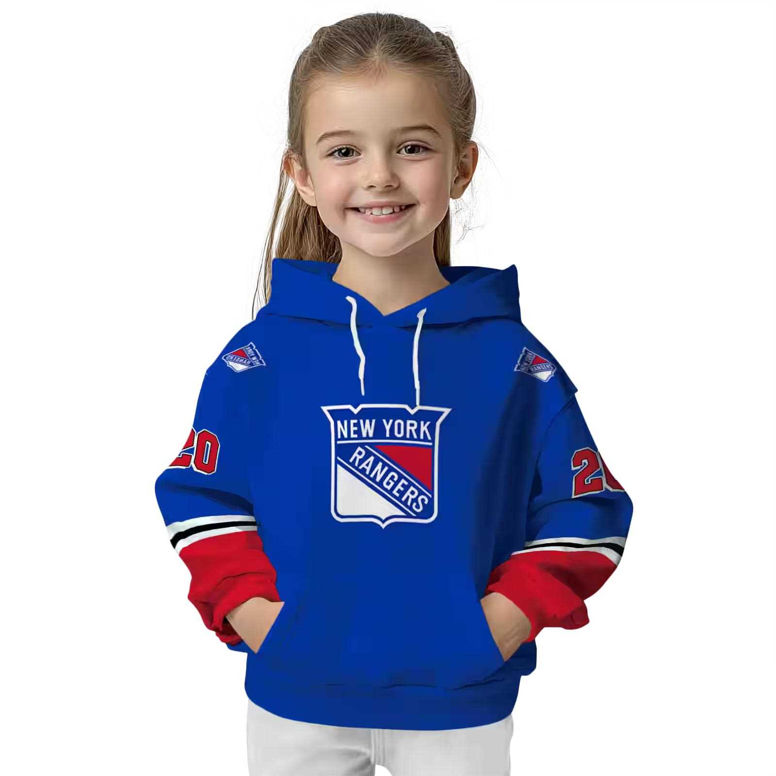 customized new york rangers striped sleeves blue hoodie top rated