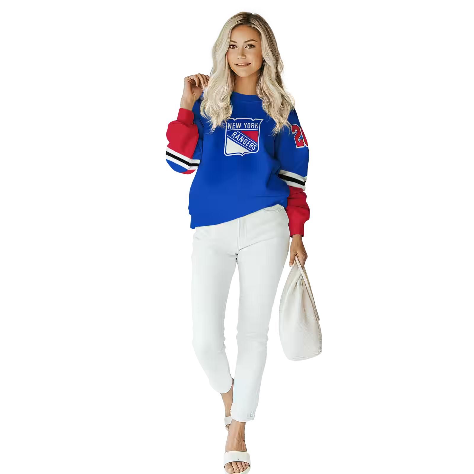 customized new york rangers striped sleeves blue hoodie trendy