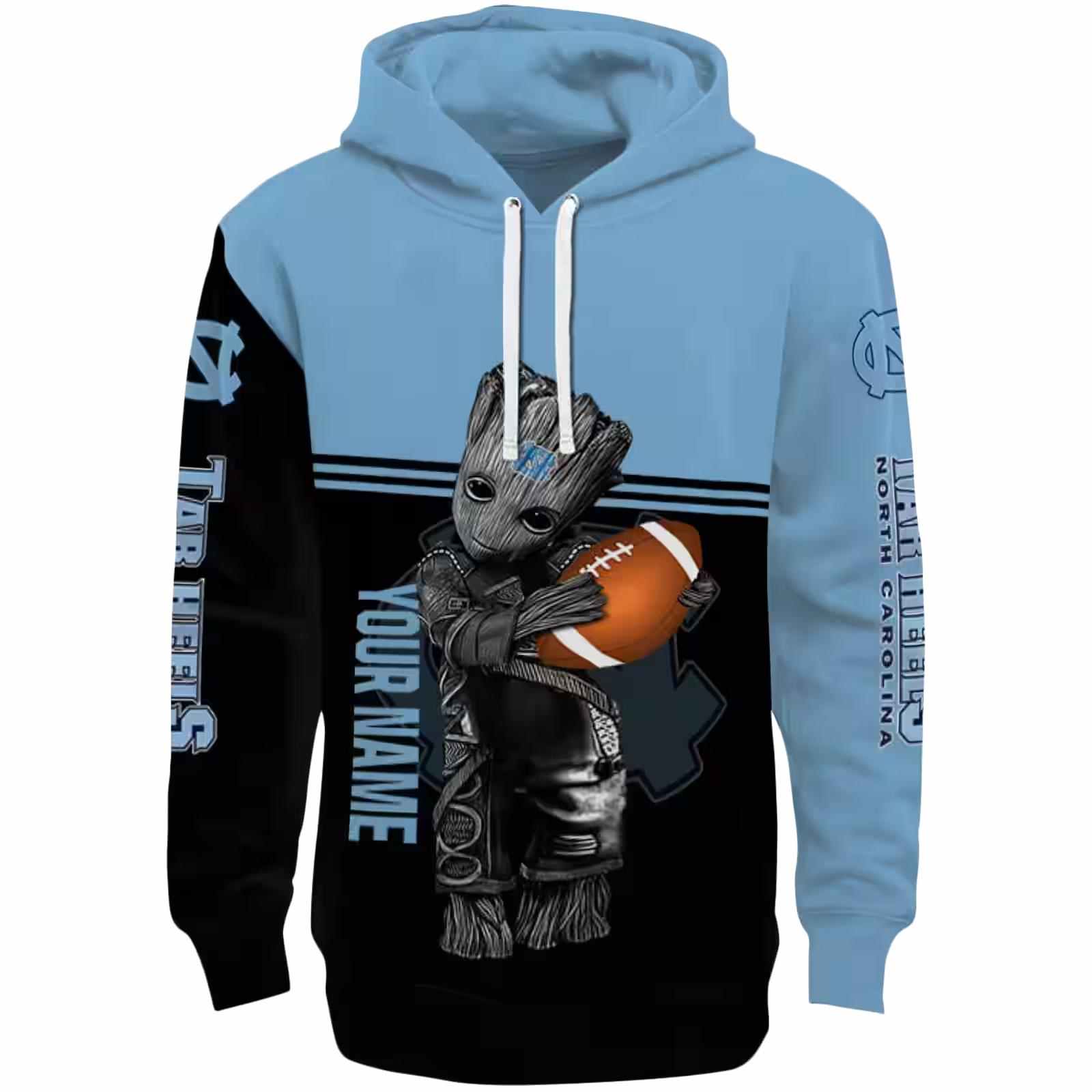 Customized North Carolina Tar Heels Baby Groot Light Blue Black Hoodie