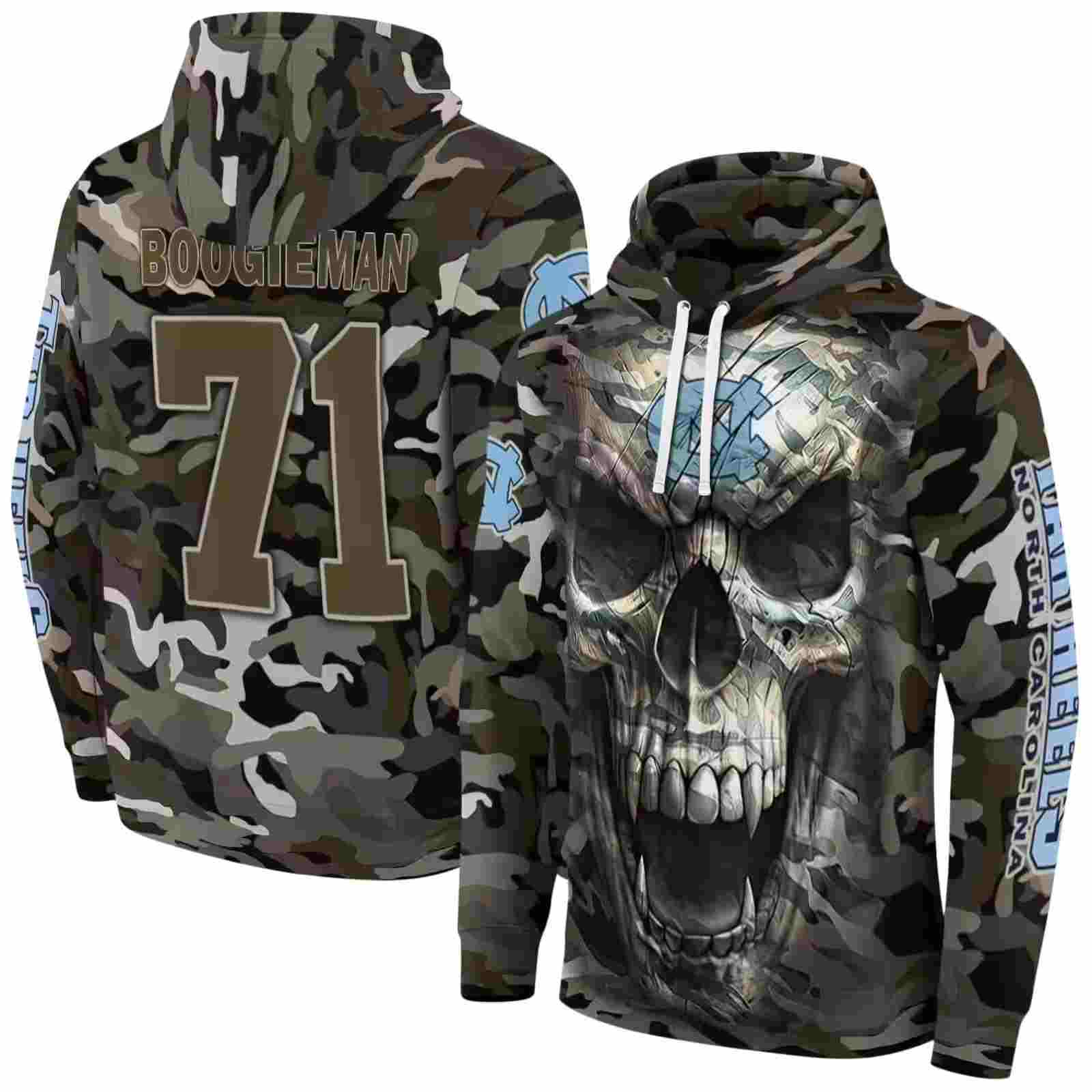 customized north carolina tar heels camo skull hoodie fashion forward