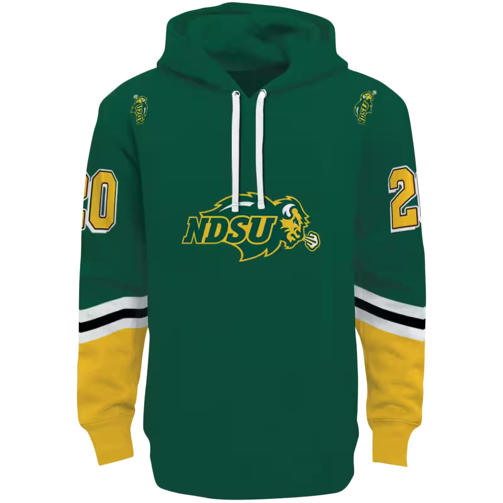 Customized North Dakota State Bison Striped Sleeves Green Hoodie