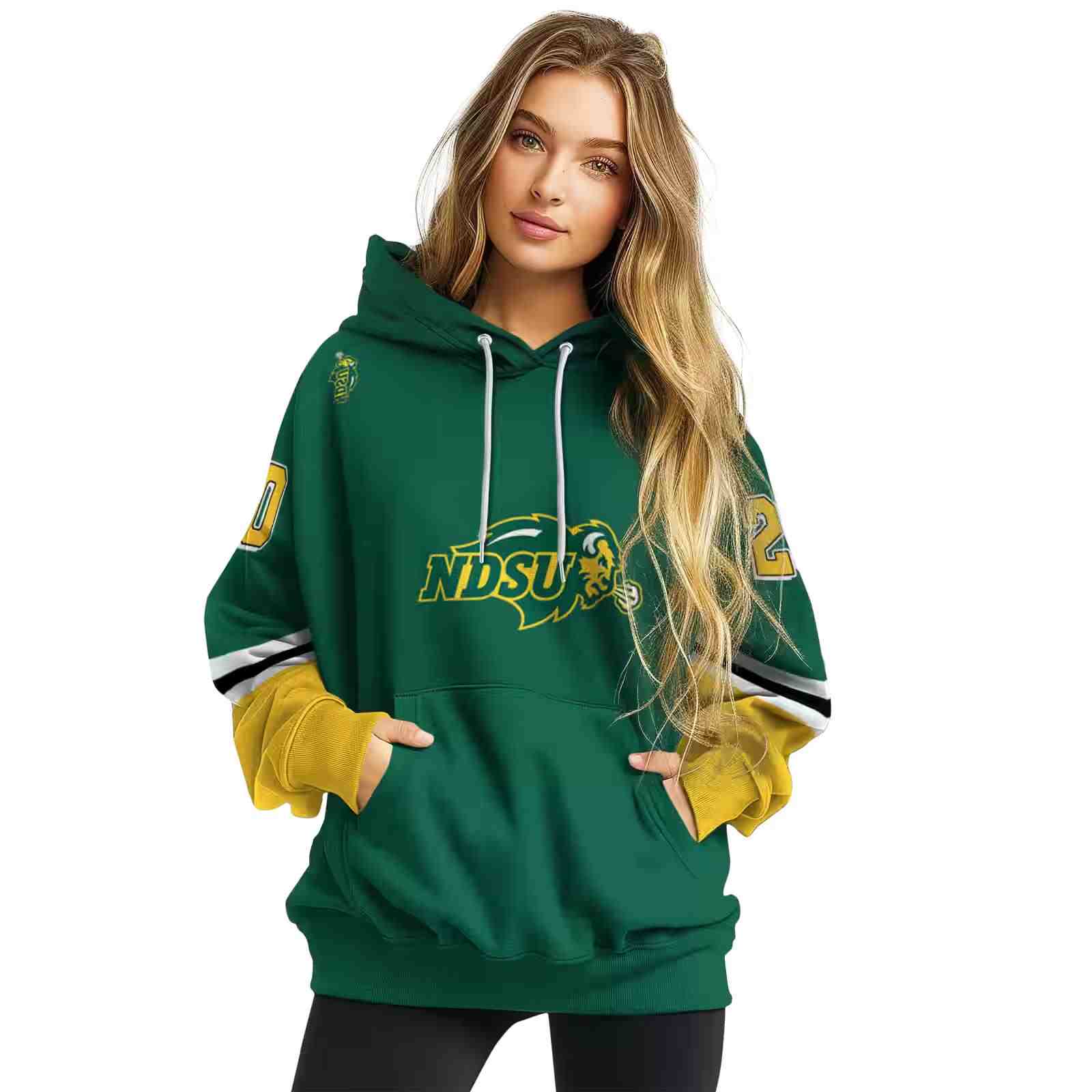 customized north dakota state bison striped sleeves green hoodie high quality