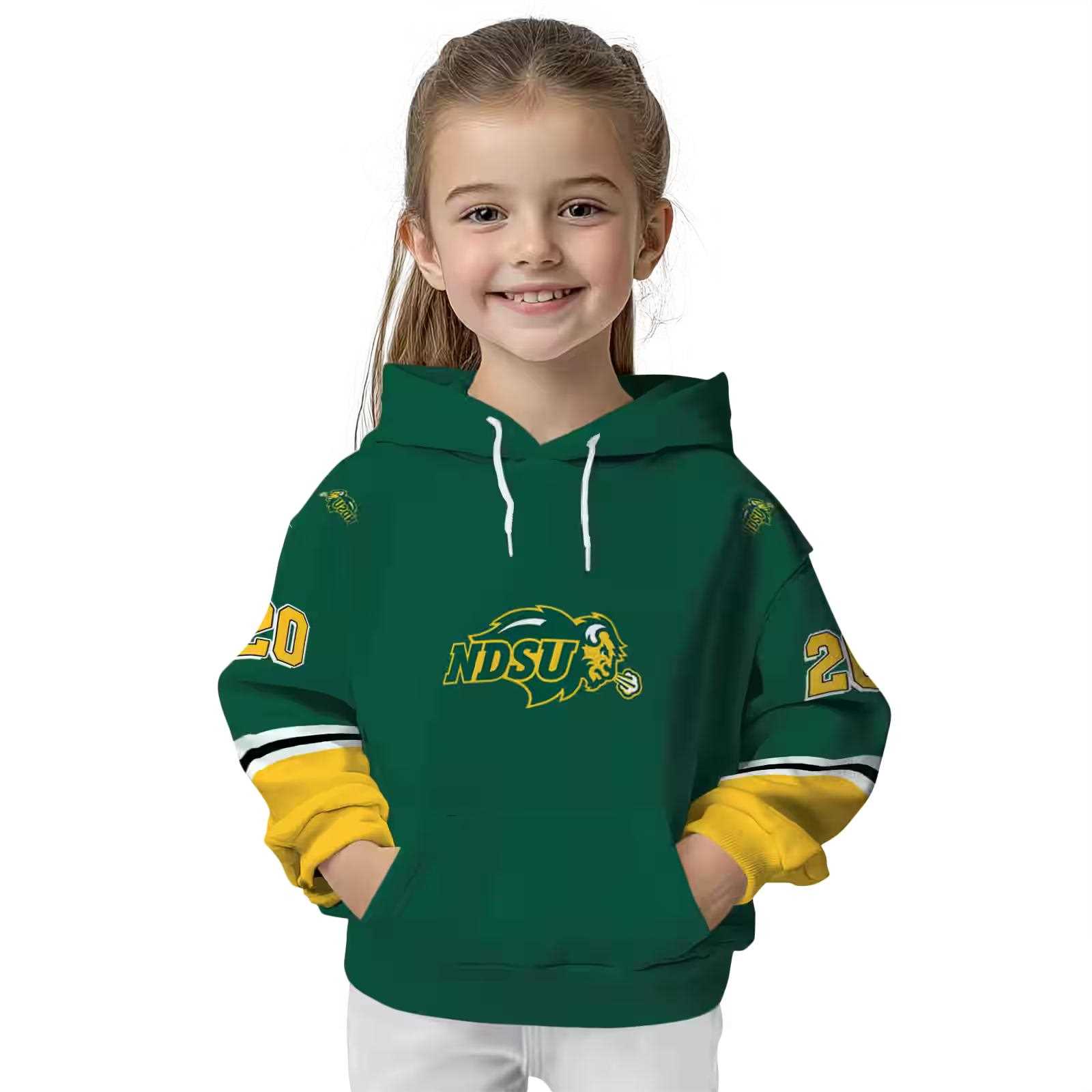 customized north dakota state bison striped sleeves green hoodie top rated