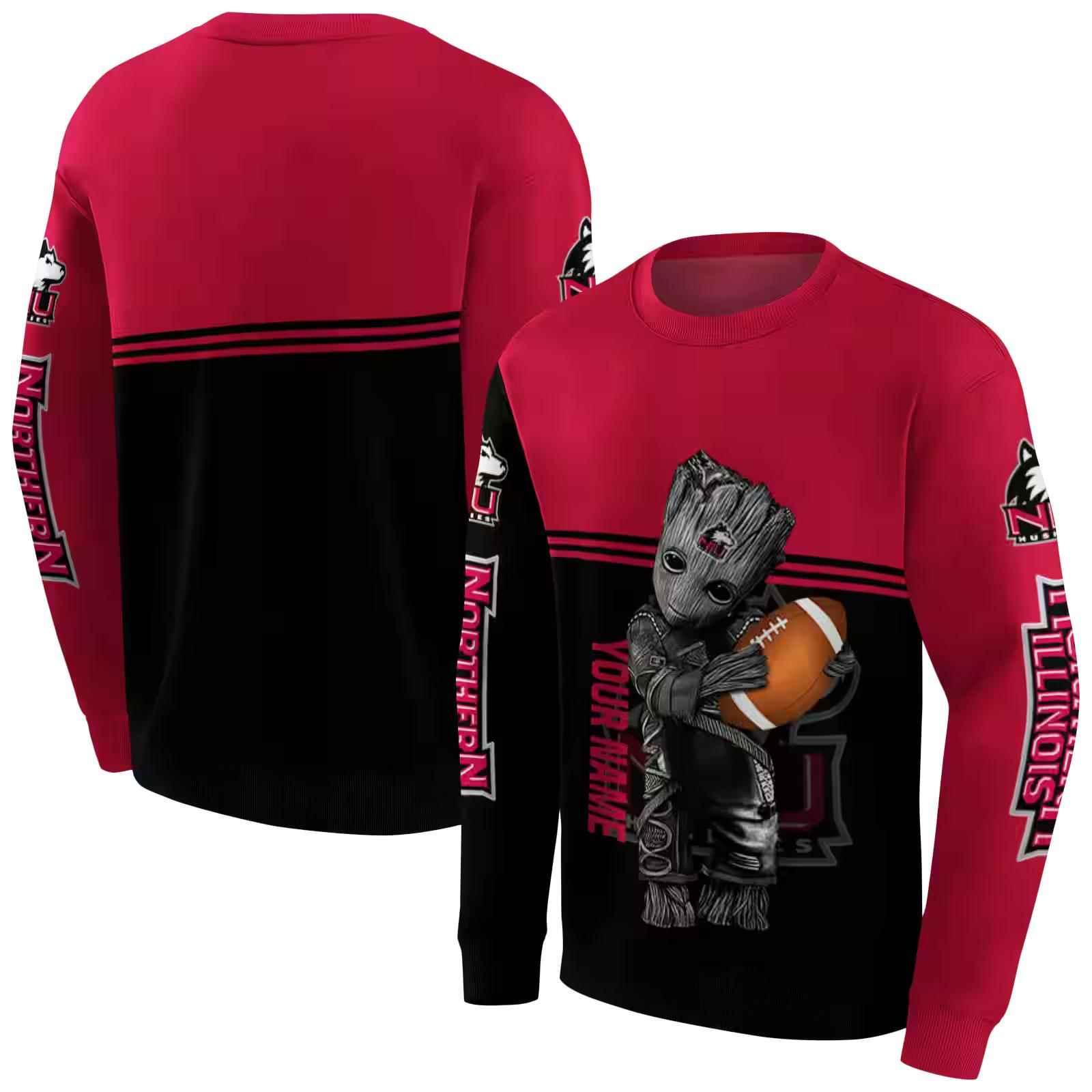 customized northern illinois huskies baby groot red black hoodie premium grade