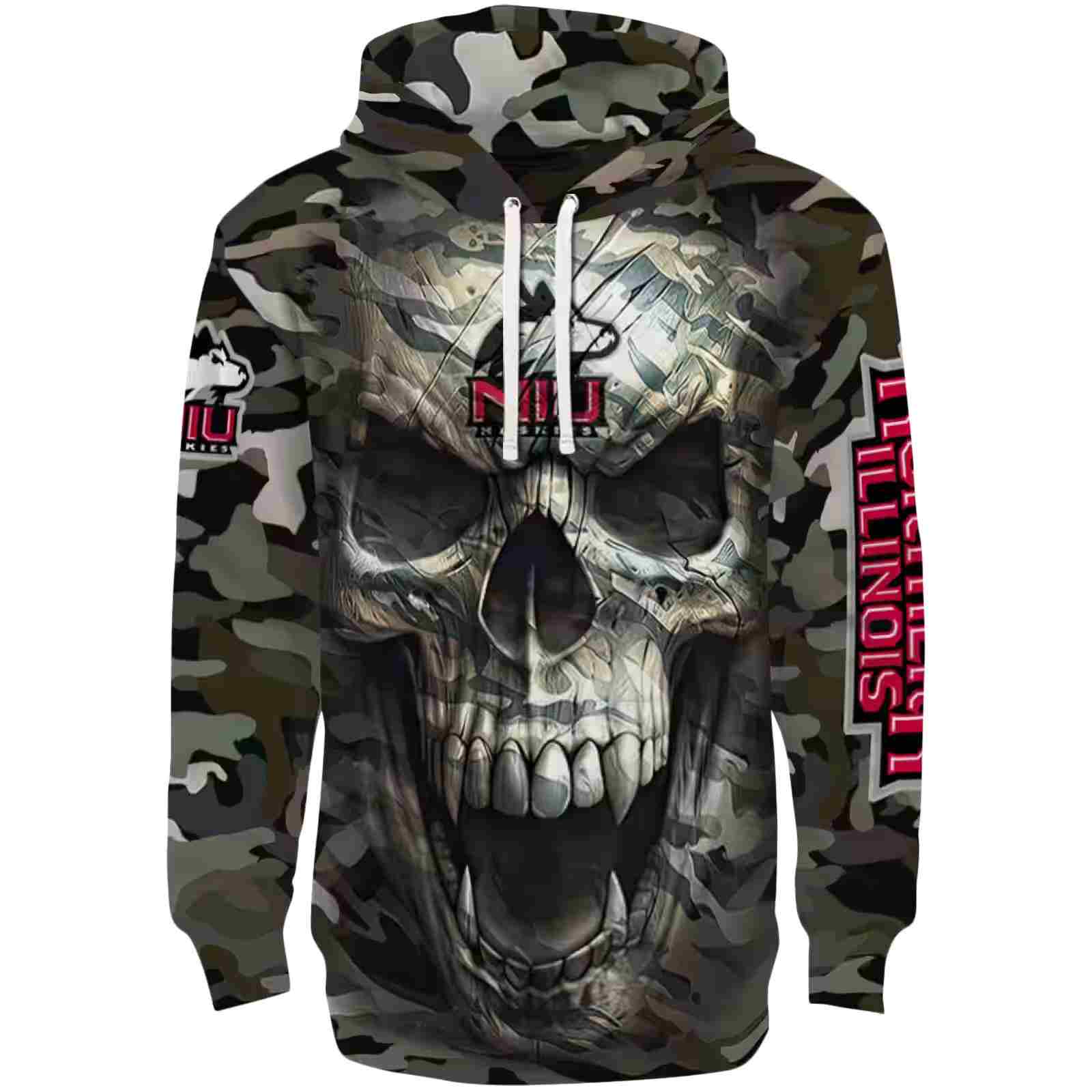 Customized Northern Illinois Huskies Camo Skull Hoodie