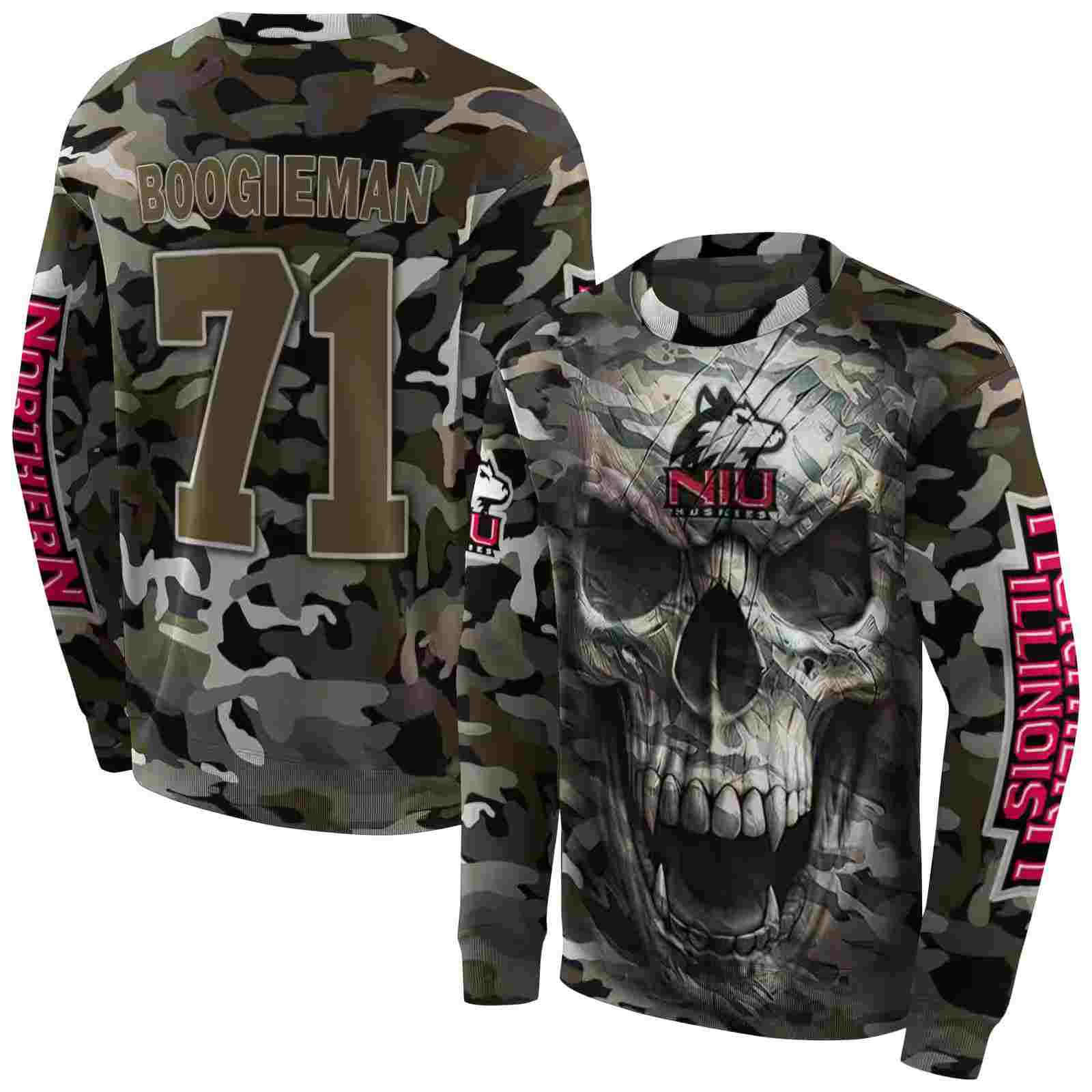 customized northern illinois huskies camo skull hoodie premium grade