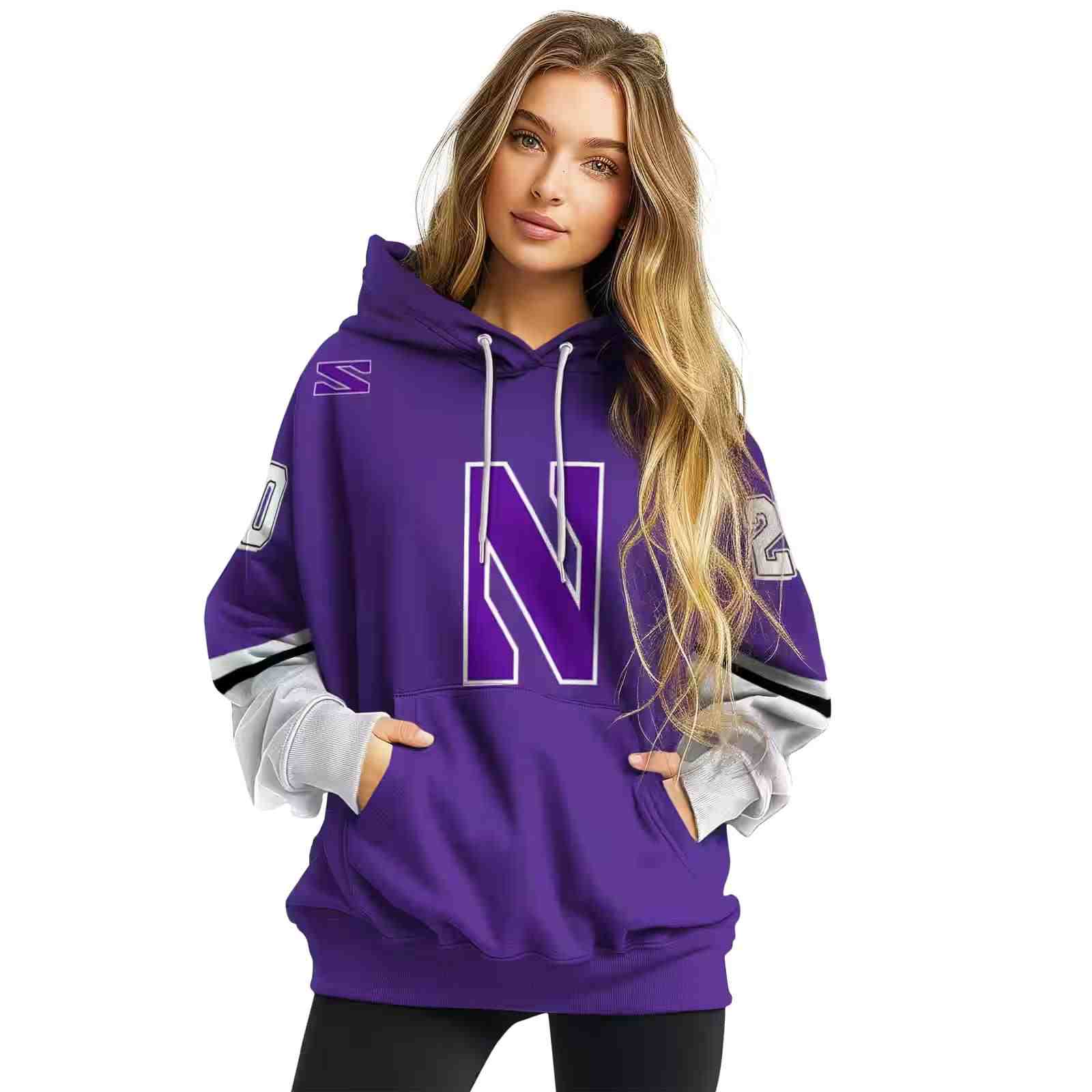 customized northwestern wildcats striped sleeves purple hoodie high quality