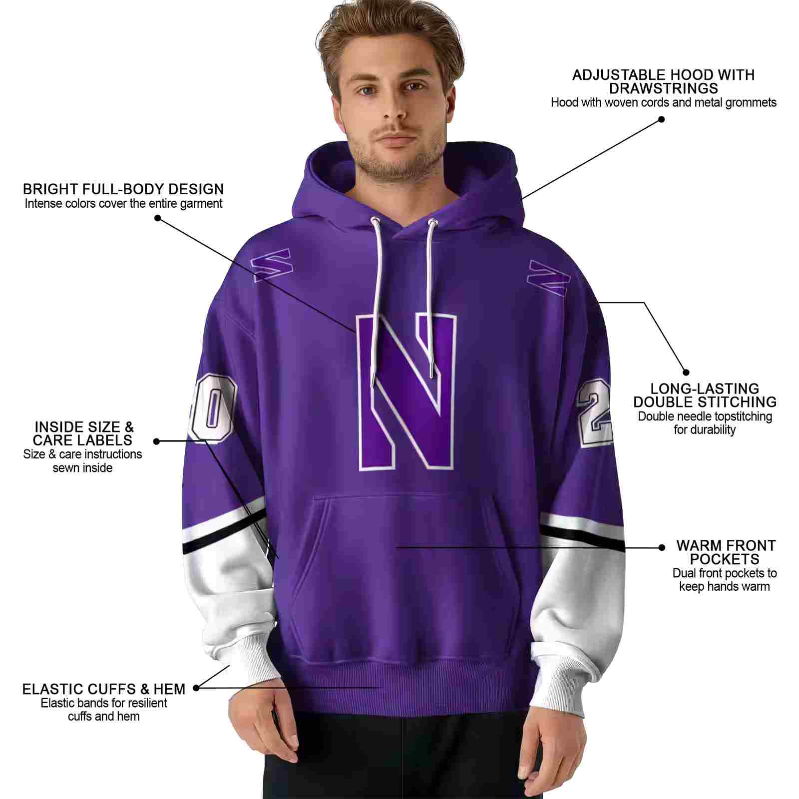 customized northwestern wildcats striped sleeves purple hoodie latest model