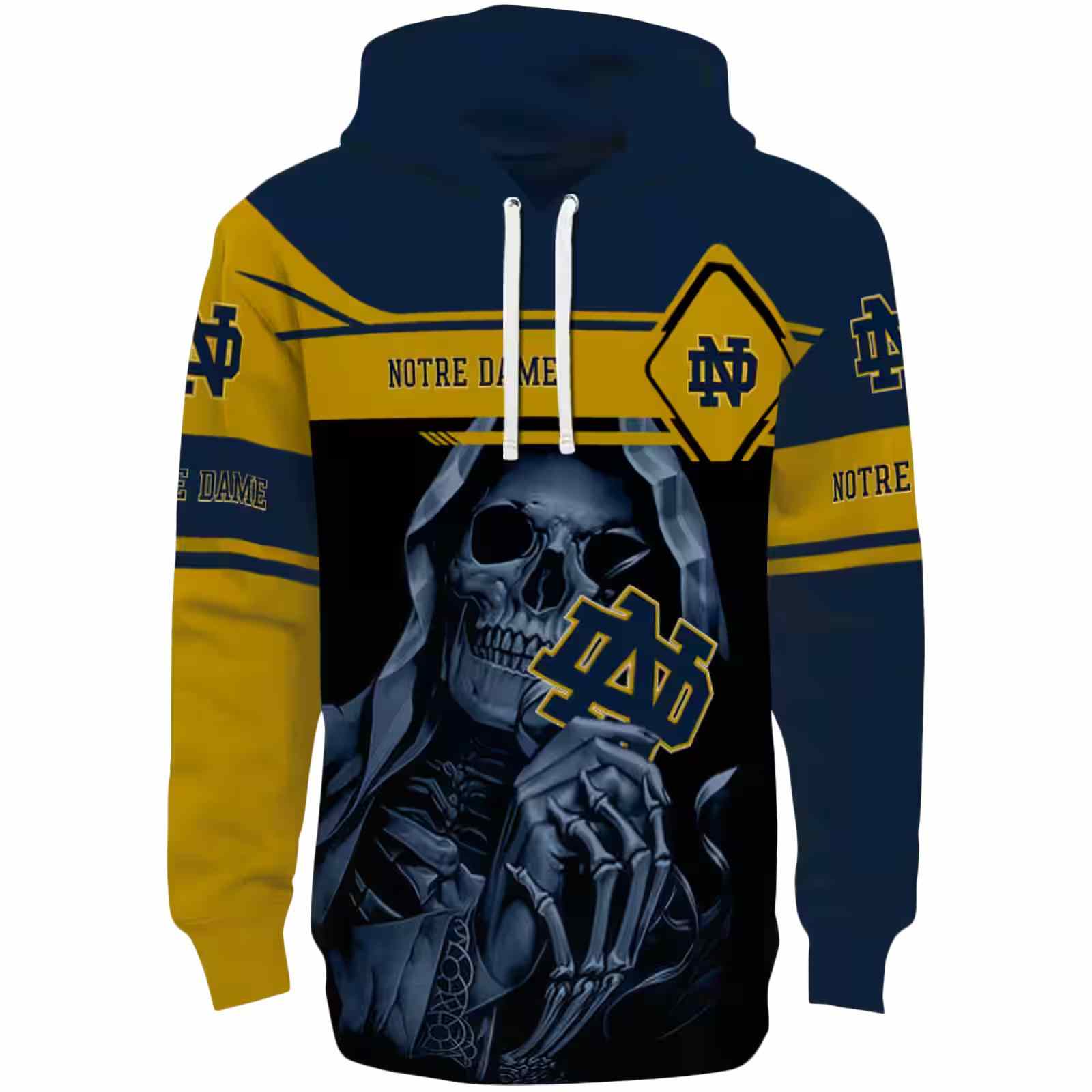 Customized Notre Dame Fighting Irish Grim Reaper Navy Black Hoodie