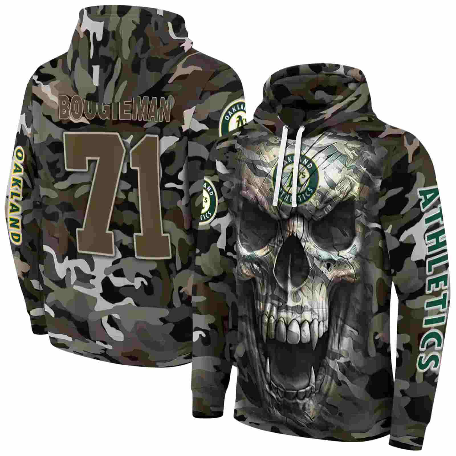 customized oakland athletics camo skull hoodie fashion forward