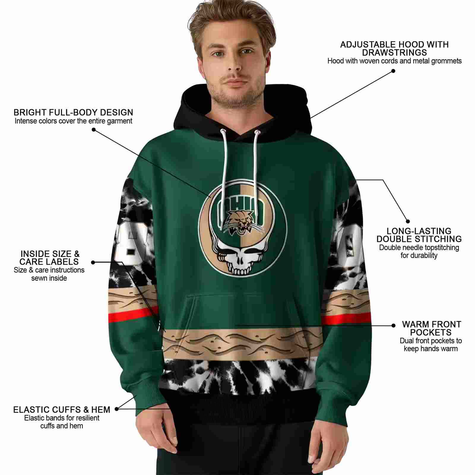 customized ohio bobcats grateful vibes green hoodie latest model