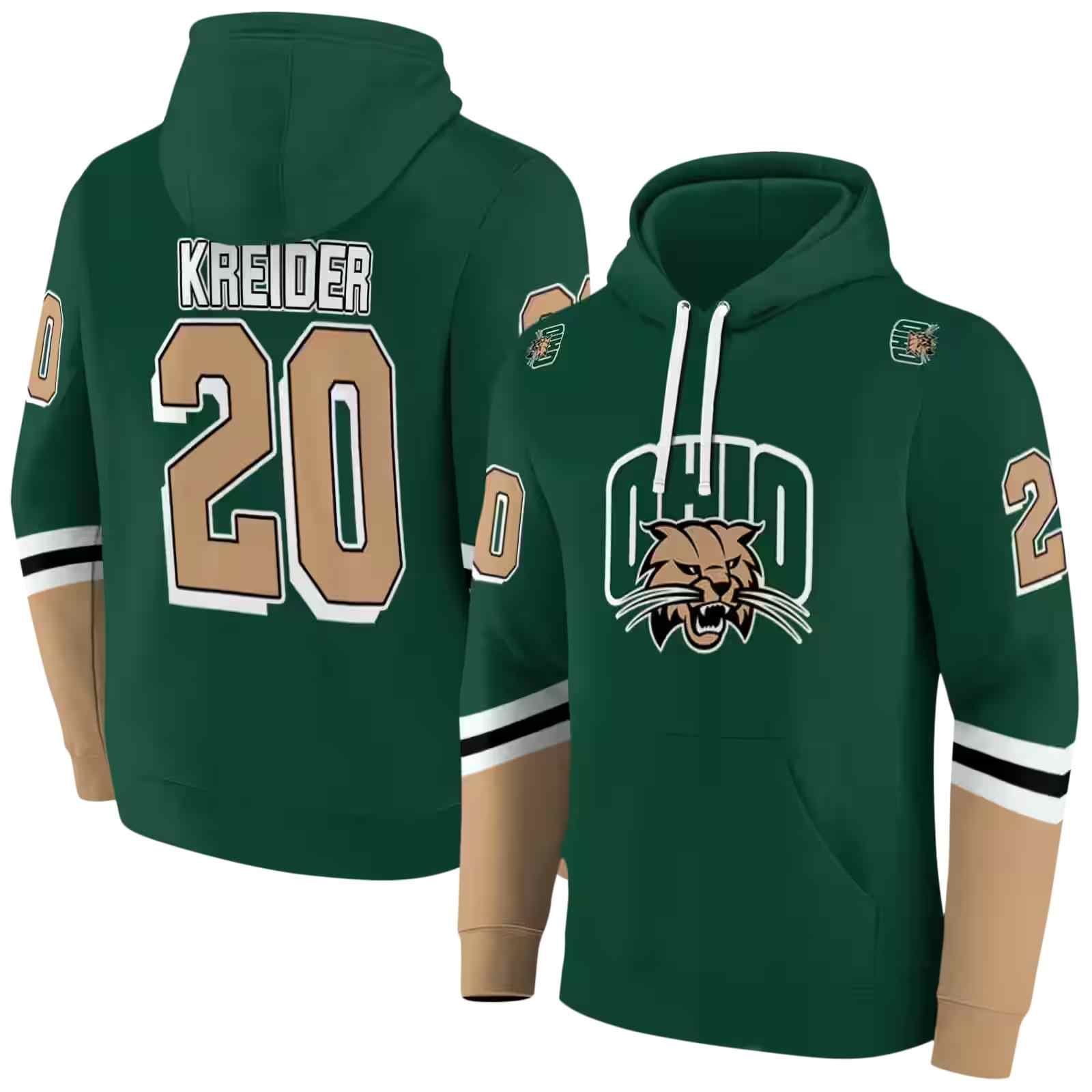 customized ohio bobcats striped sleeves green hoodie fashion forward