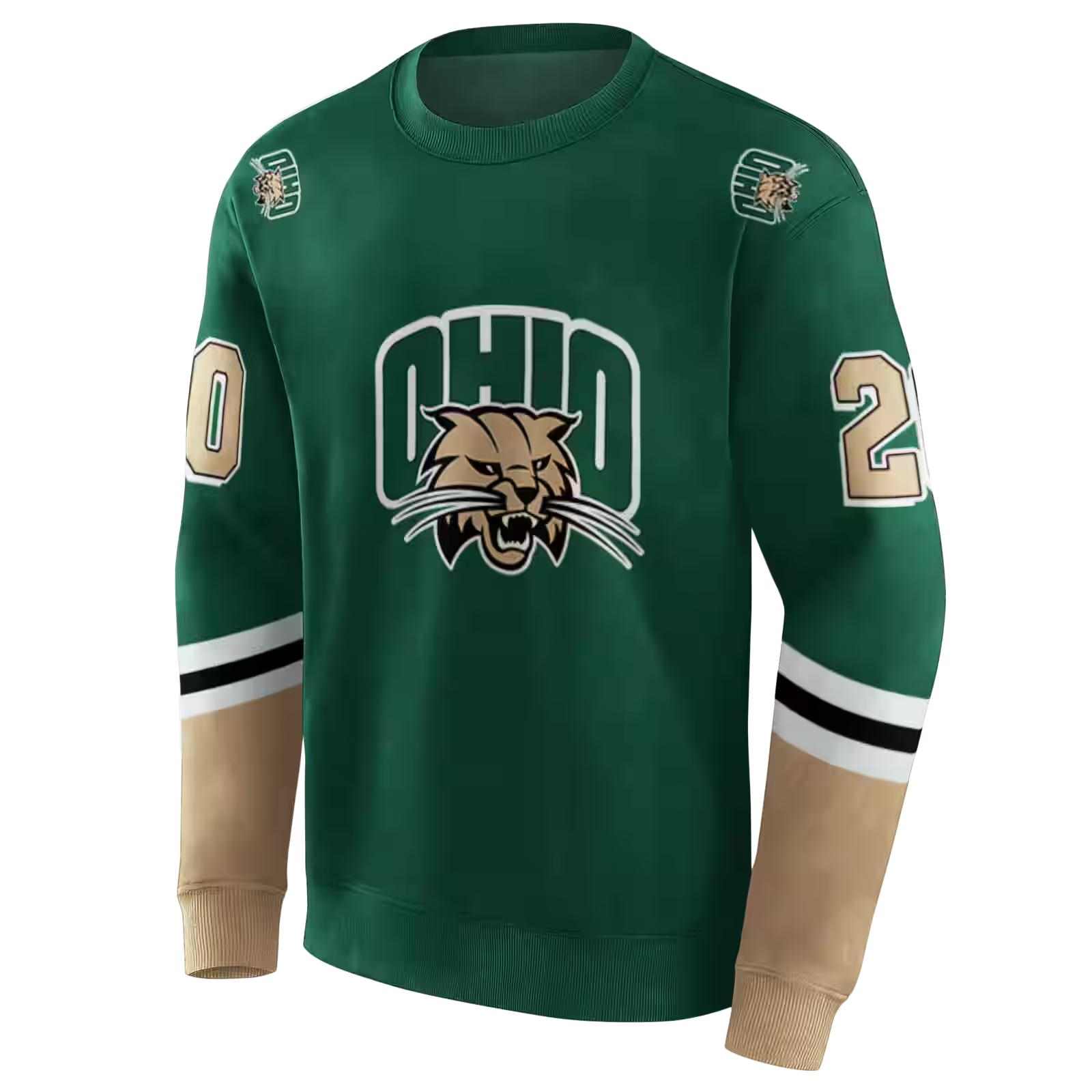 customized ohio bobcats striped sleeves green hoodie new arrival