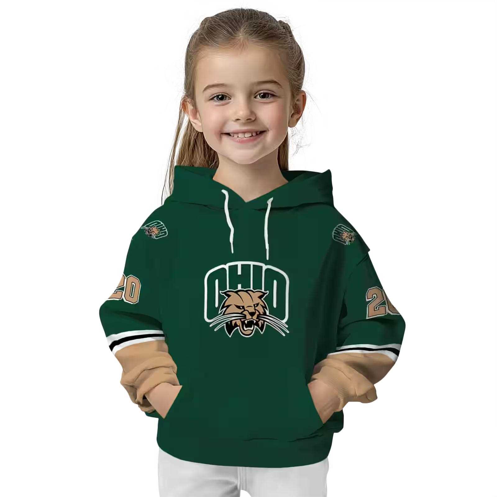 customized ohio bobcats striped sleeves green hoodie top rated