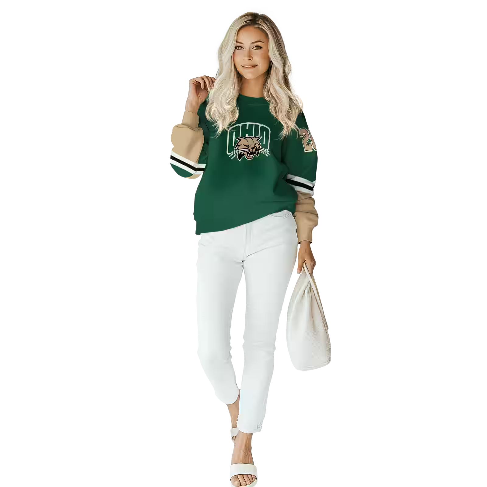 customized ohio bobcats striped sleeves green hoodie trendy