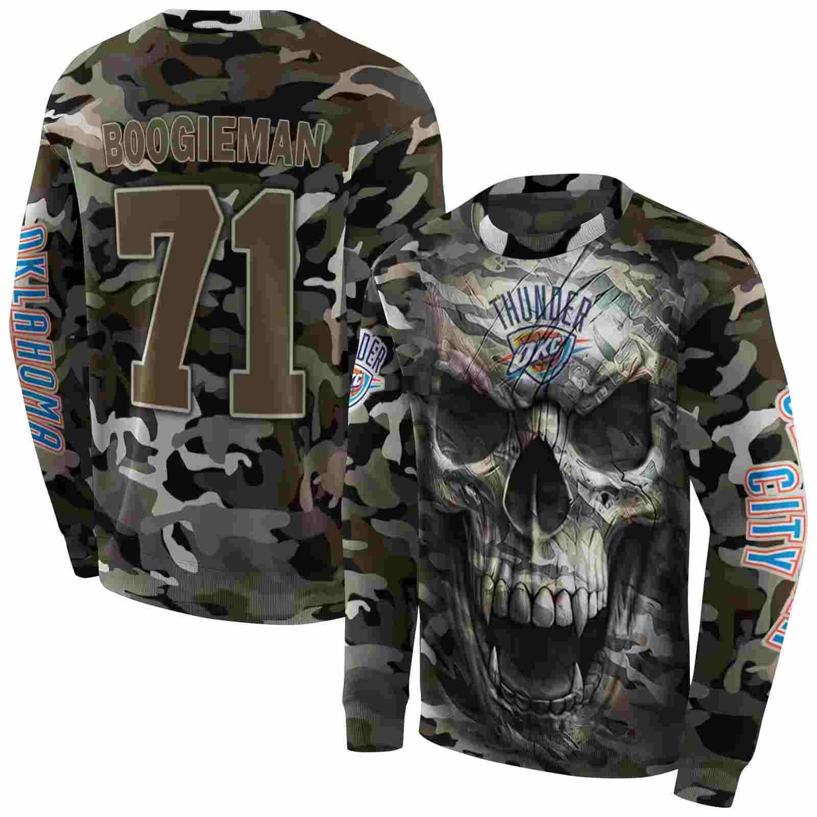 customized oklahoma city thunder camo skull hoodie premium grade