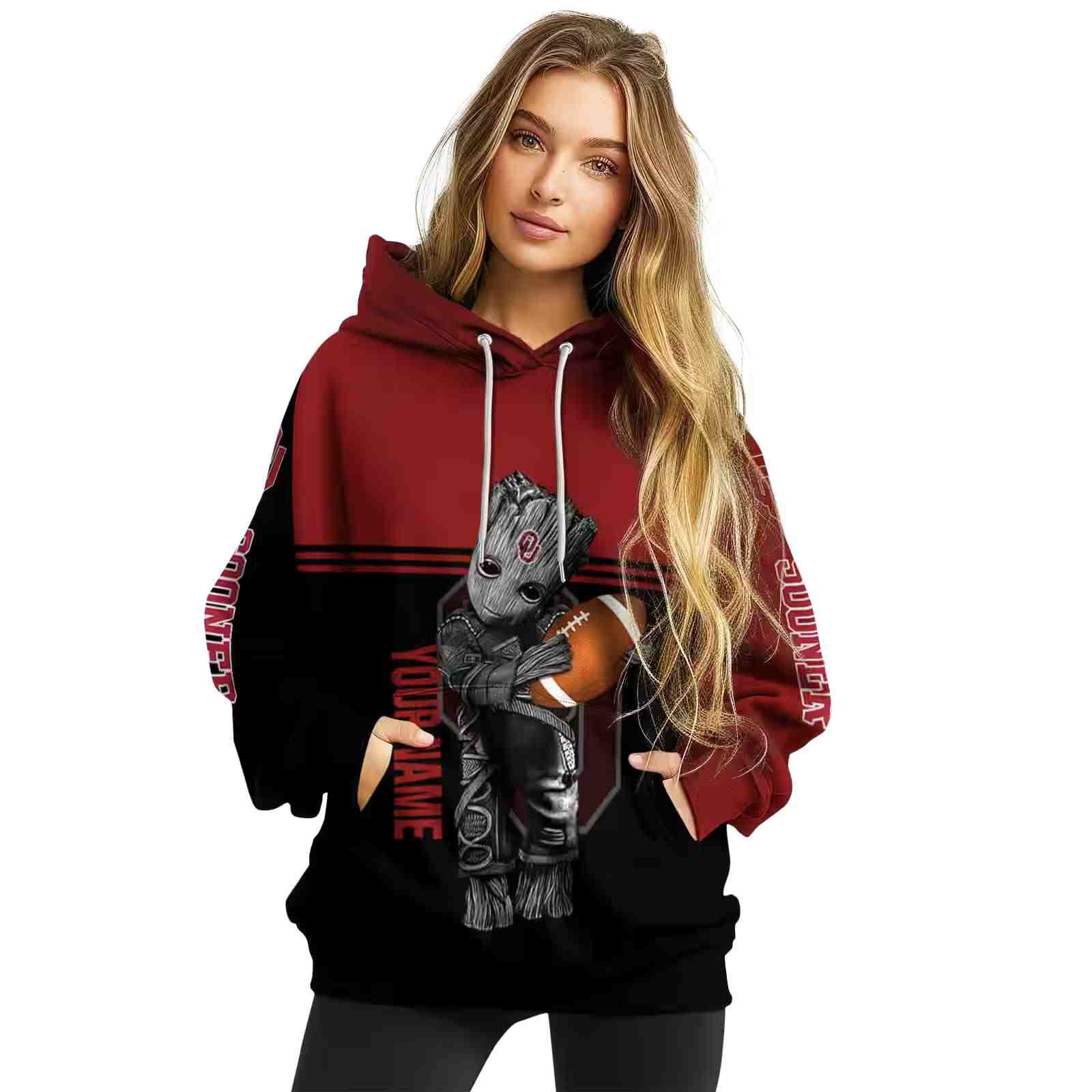 customized oklahoma sooners baby groot crimson black hoodie high quality