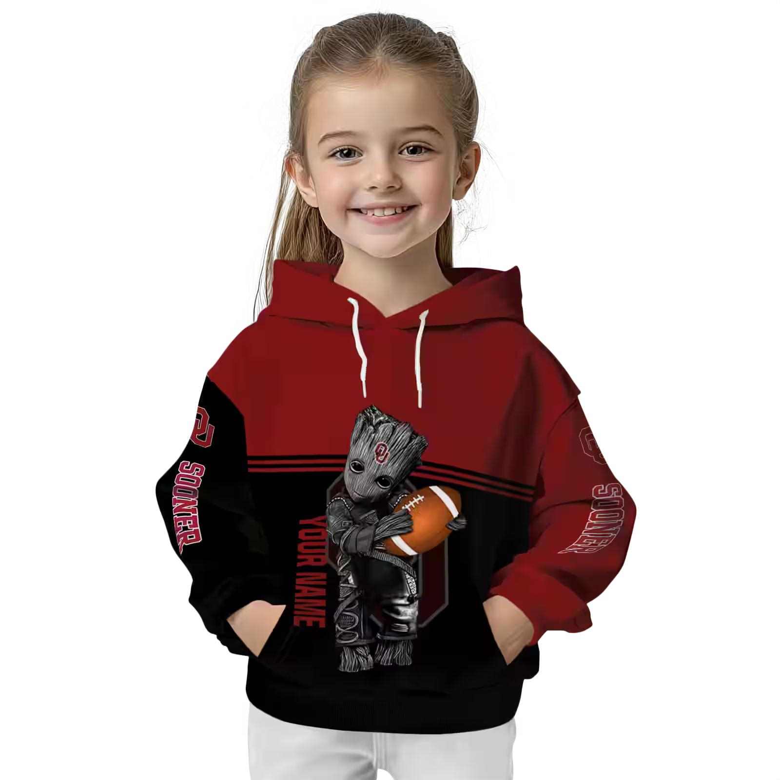 customized oklahoma sooners baby groot crimson black hoodie top rated