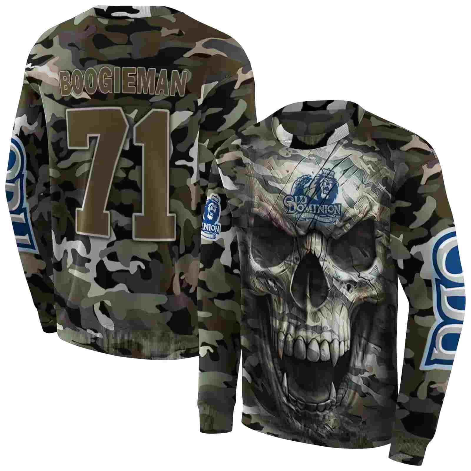 customized old dominion monarchs camo skull hoodie premium grade