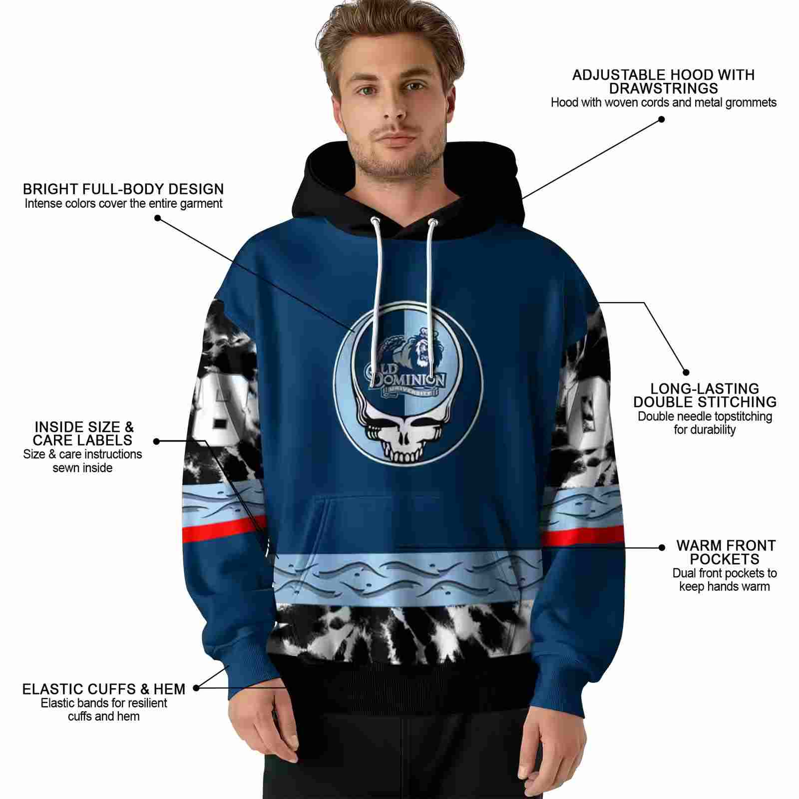 customized old dominion monarchs grateful vibes blue hoodie latest model