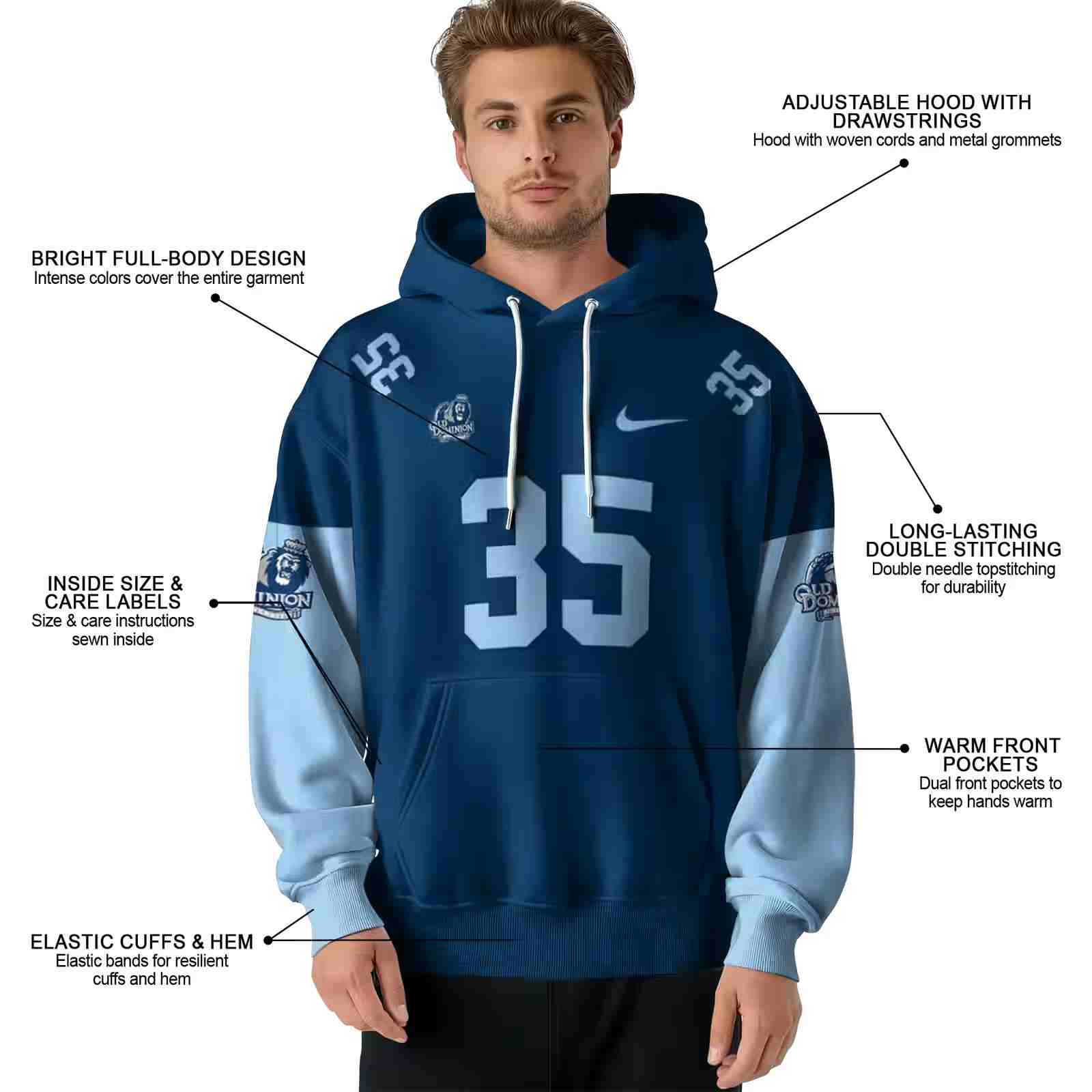 customized old dominion monarchs minimal design blue hoodie latest model