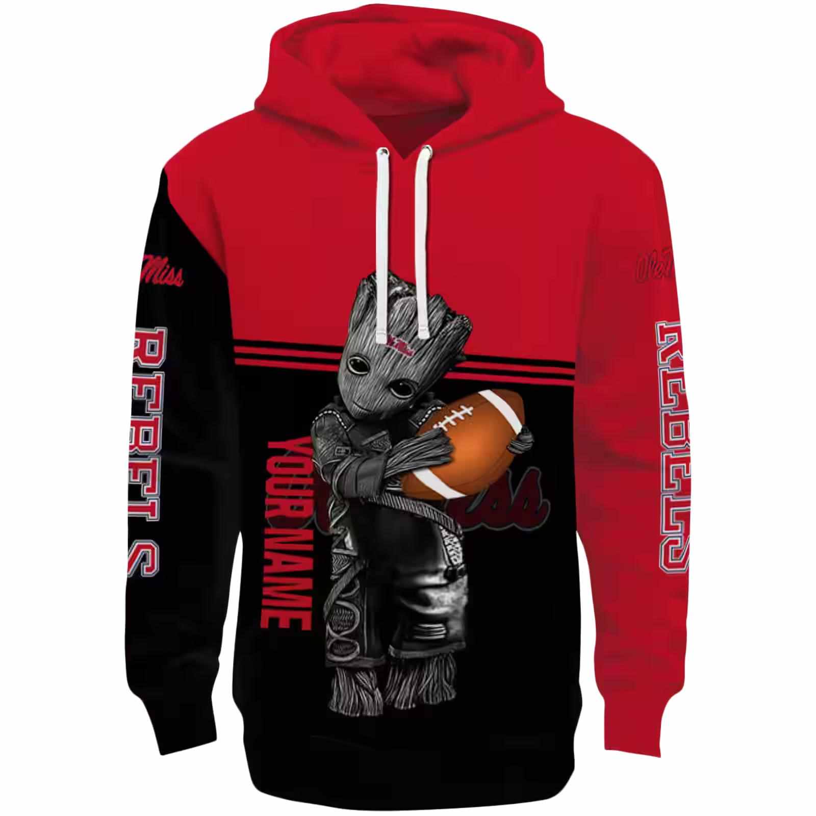 Customized Ole Miss Rebels Baby Groot Red Black Hoodie