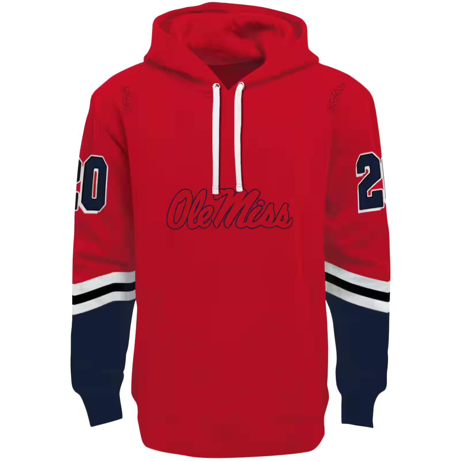 Customized Ole Miss Rebels Striped Sleeves Red Hoodie