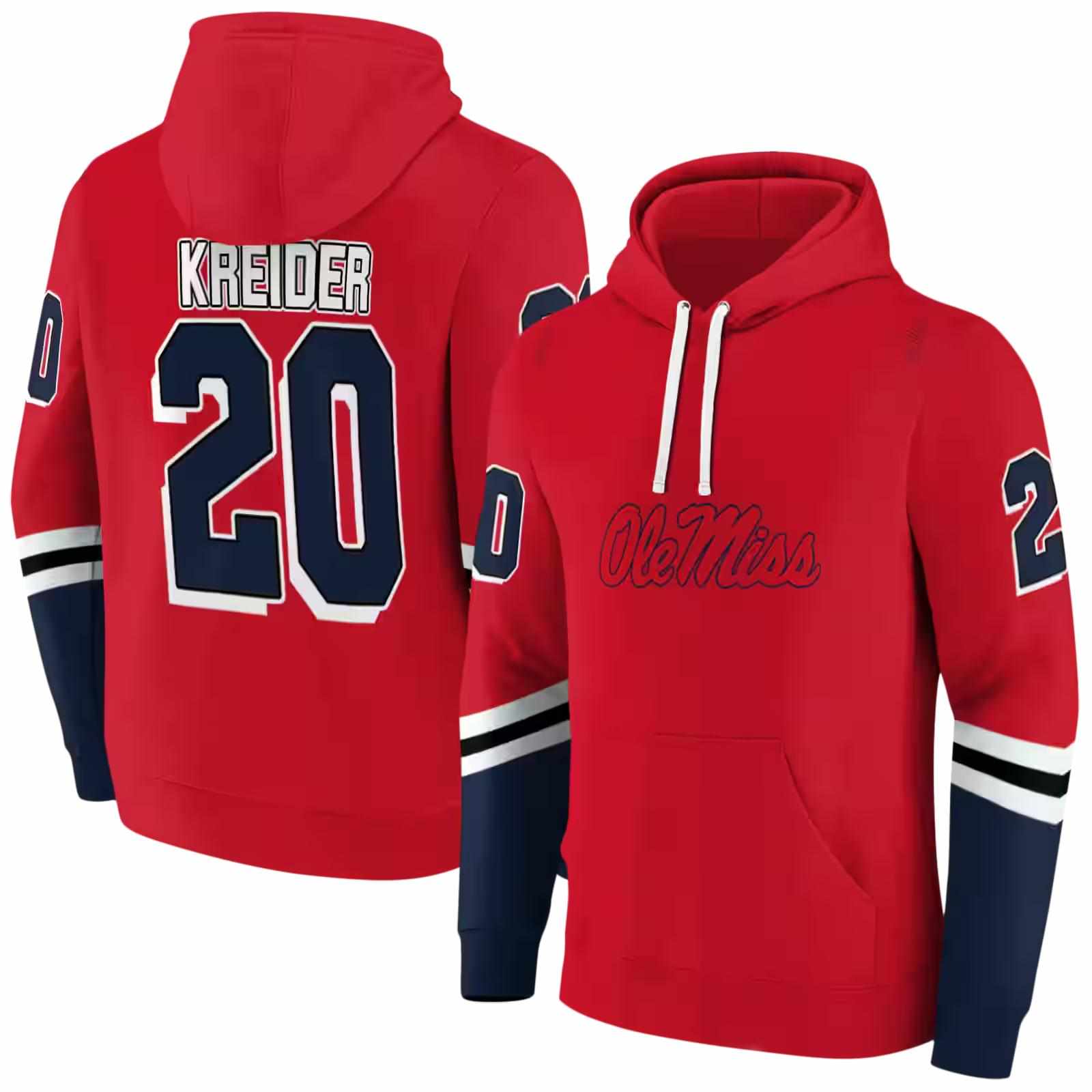 customized ole miss rebels striped sleeves red hoodie fashion forward