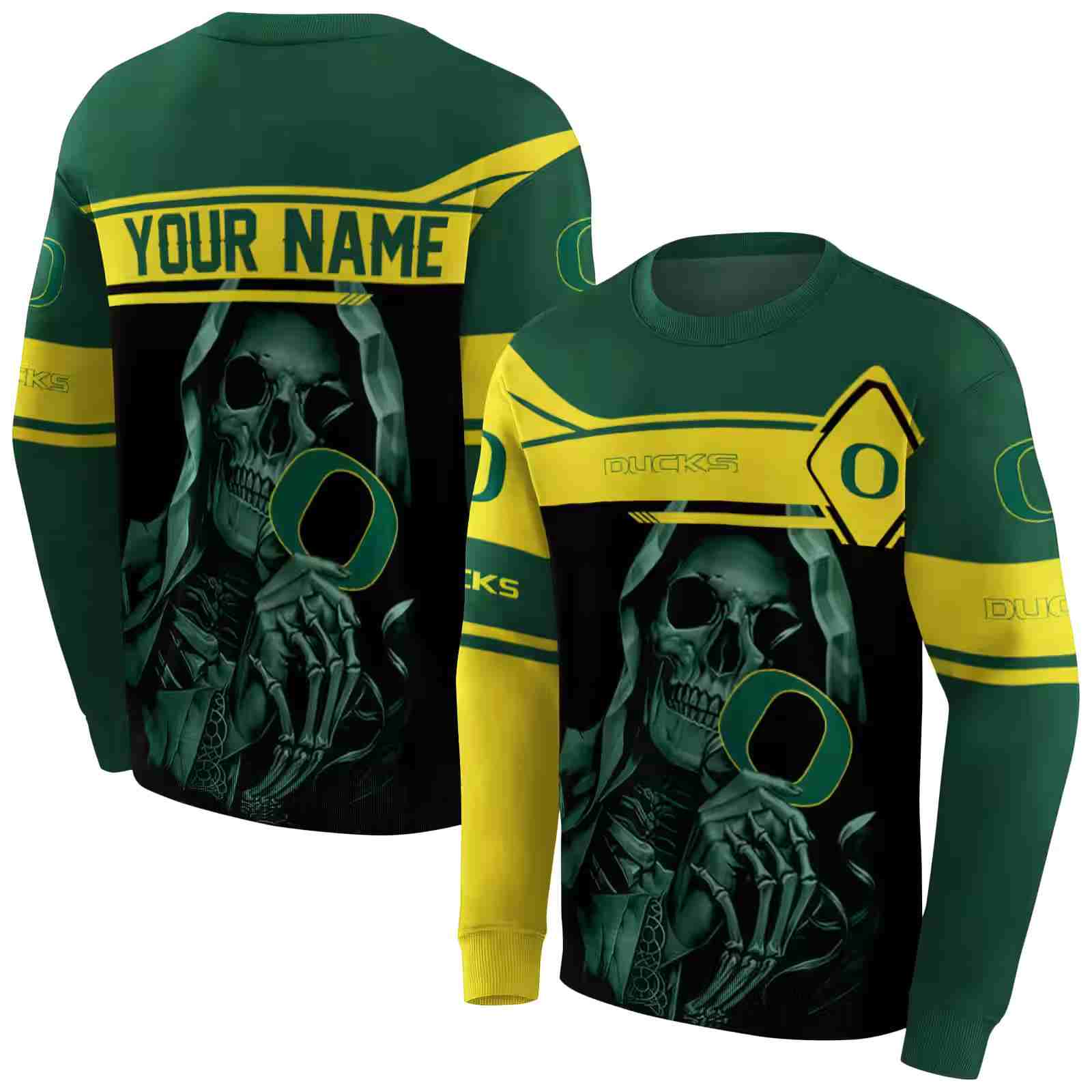 customized oregon ducks grim reaper green black hoodie premium grade