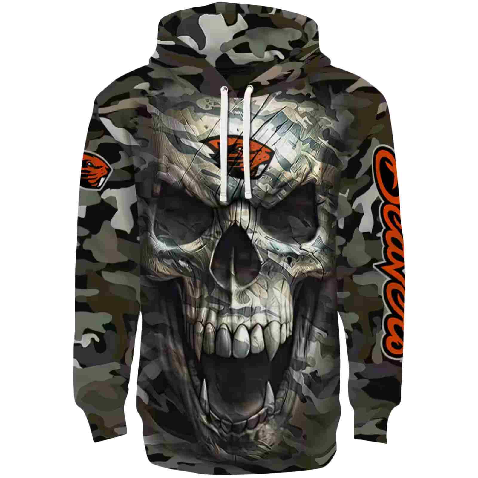 Customized Oregon State Beavers Camo Skull Hoodie