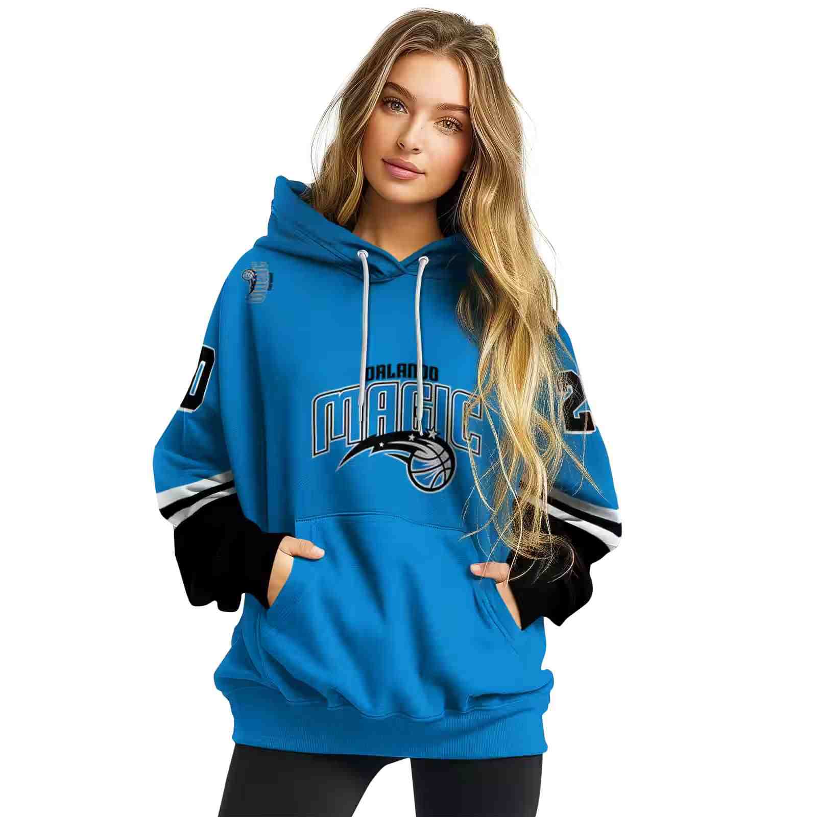 customized orlando magic striped sleeves blue hoodie high quality