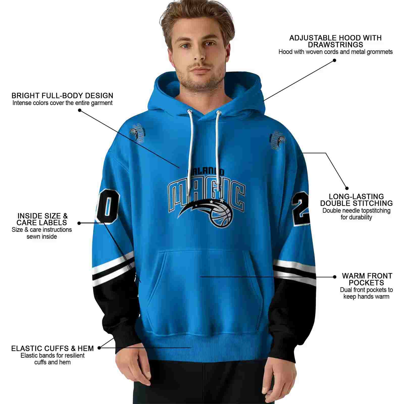 customized orlando magic striped sleeves blue hoodie latest model