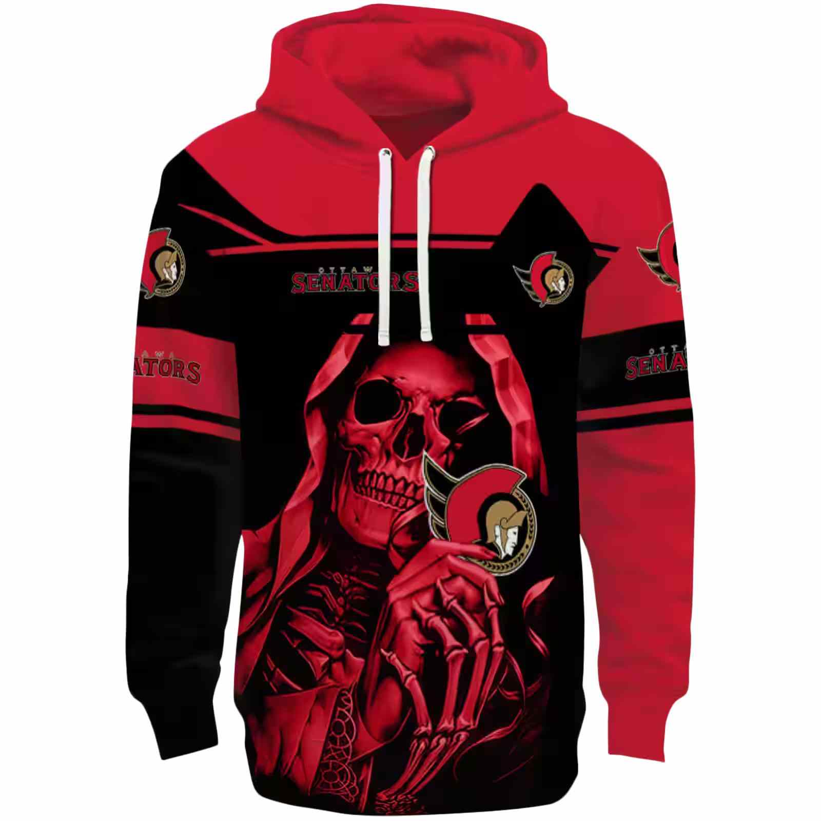 Customized Ottawa Senators Grim Reaper Red Black Hoodie