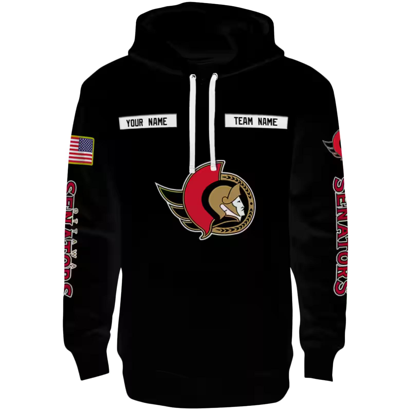 Customized Ottawa Senators Punisher Skull Black Hoodie