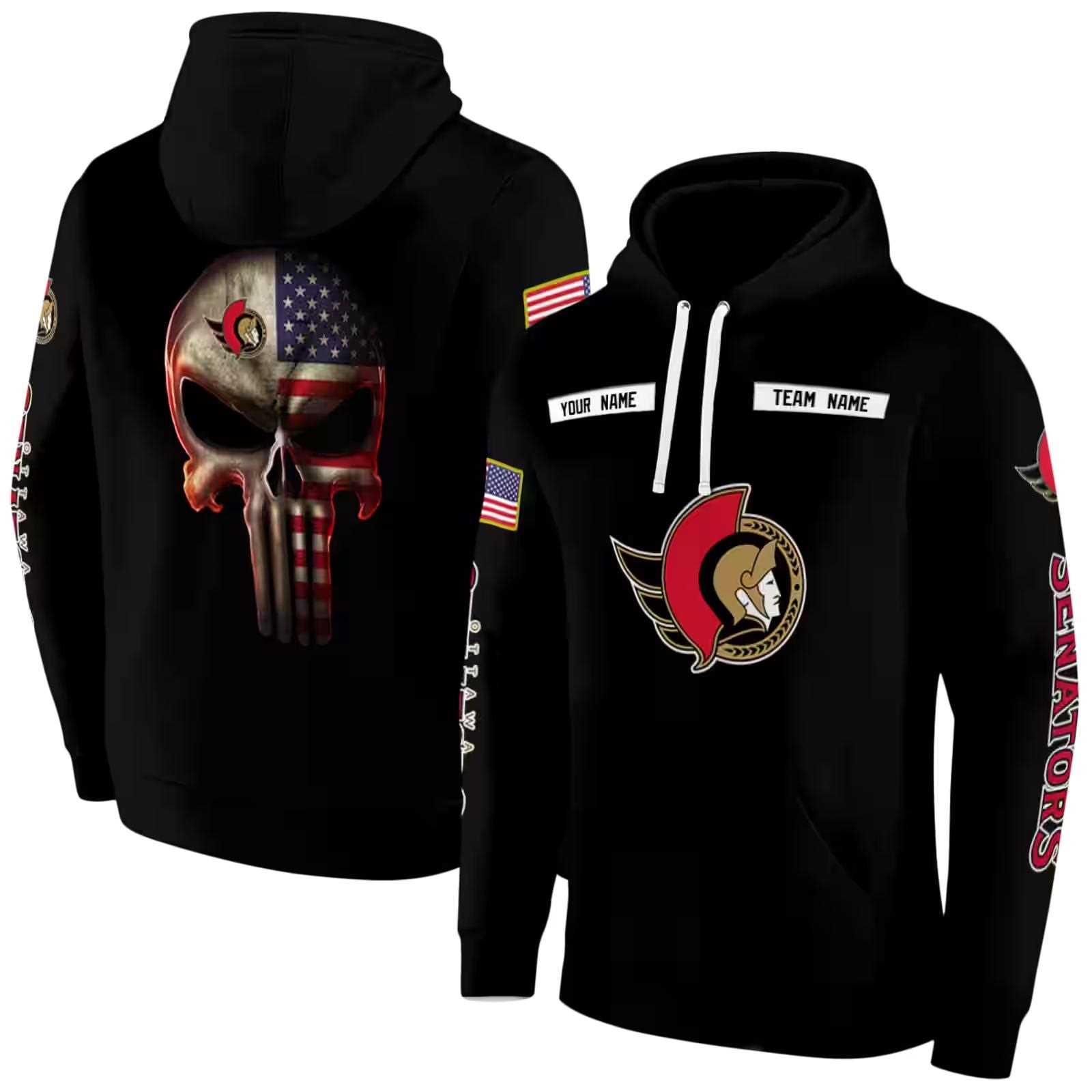 customized ottawa senators punisher skull black hoodie fashion forward