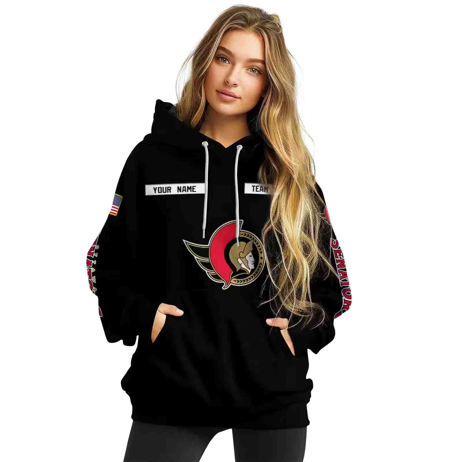 customized ottawa senators punisher skull black hoodie high quality