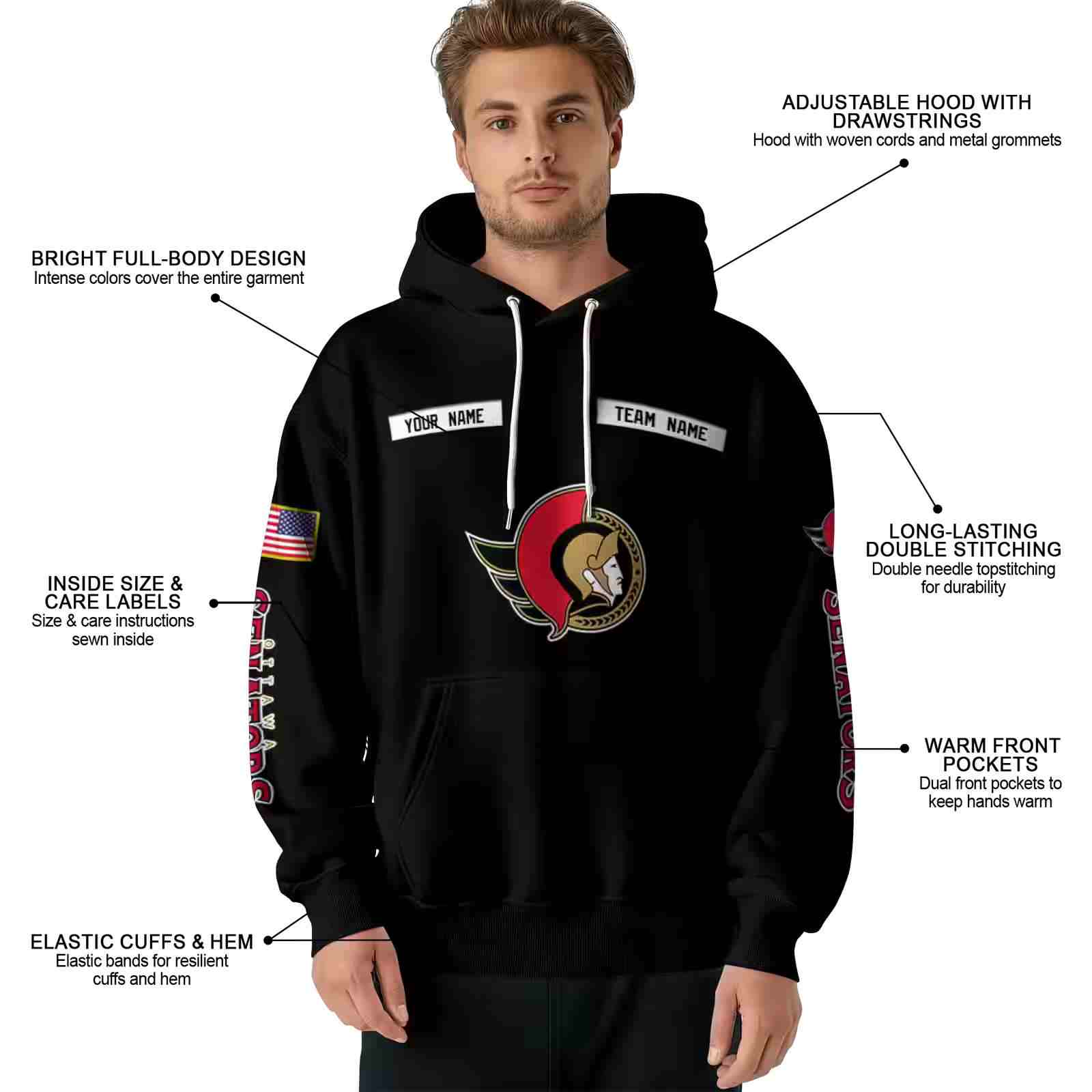 customized ottawa senators punisher skull black hoodie latest model