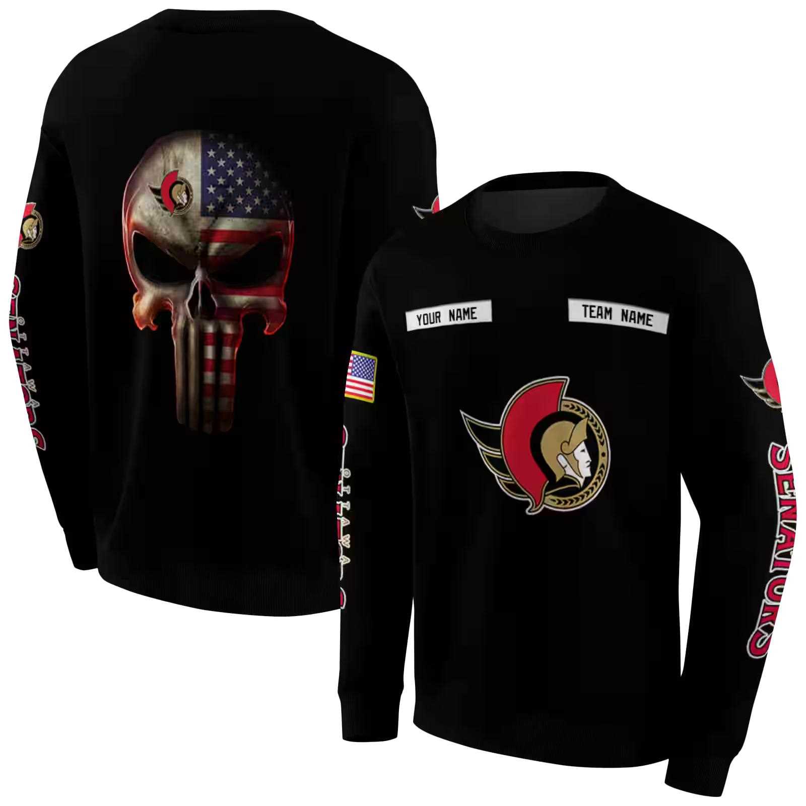 customized ottawa senators punisher skull black hoodie premium grade