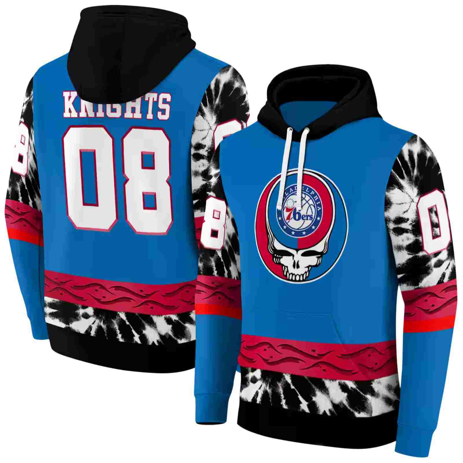 customized philadelphia 76ers grateful vibes blue hoodie fashion forward