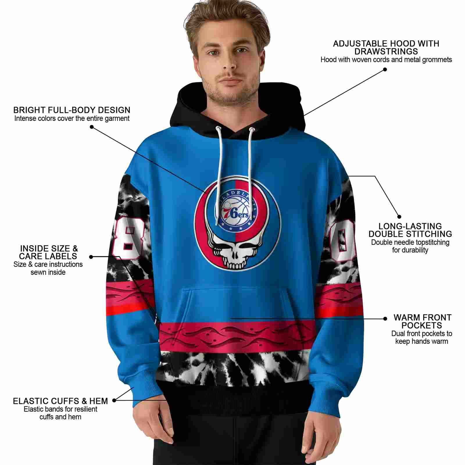 customized philadelphia 76ers grateful vibes blue hoodie latest model