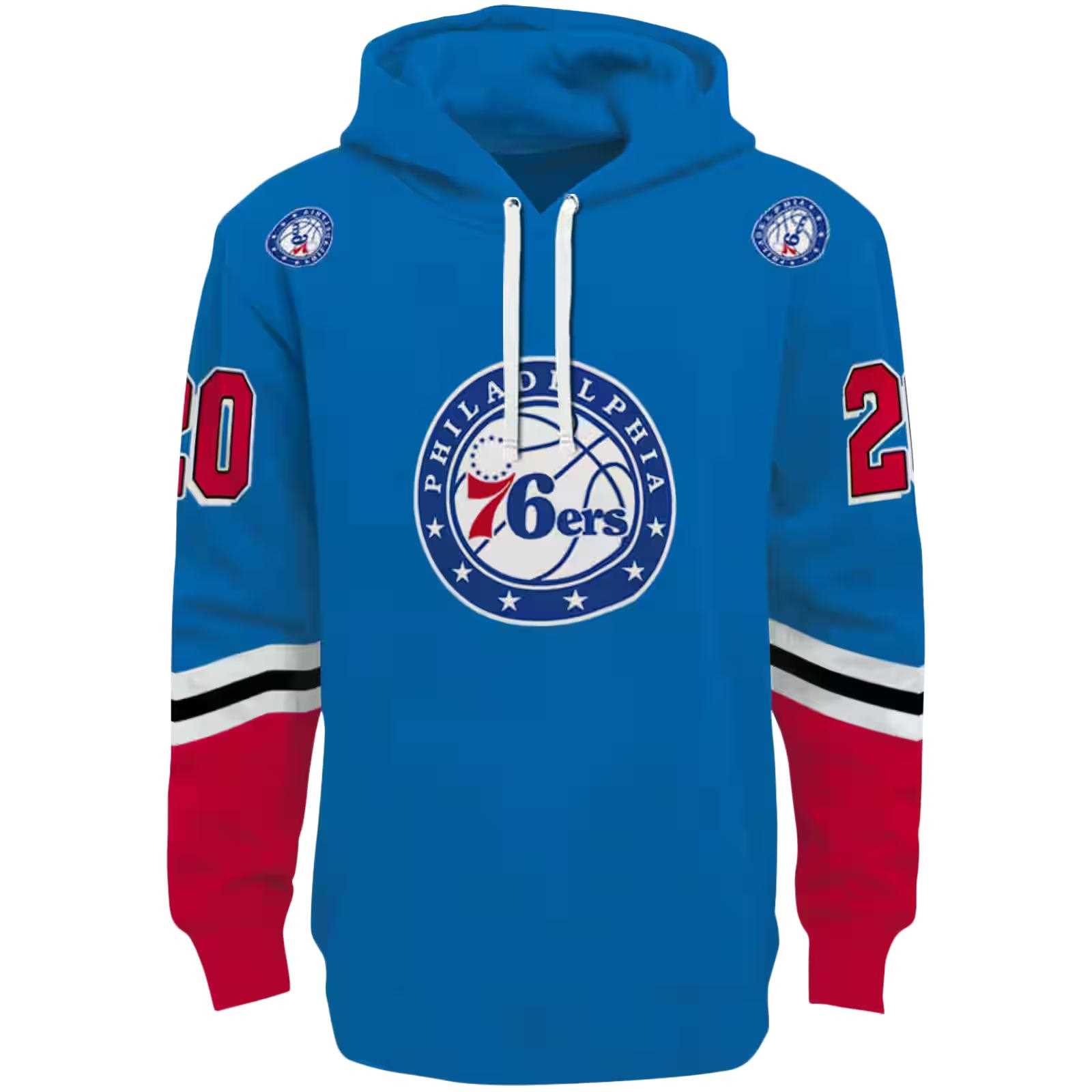 Customized Philadelphia 76ers Striped Sleeves Blue Hoodie